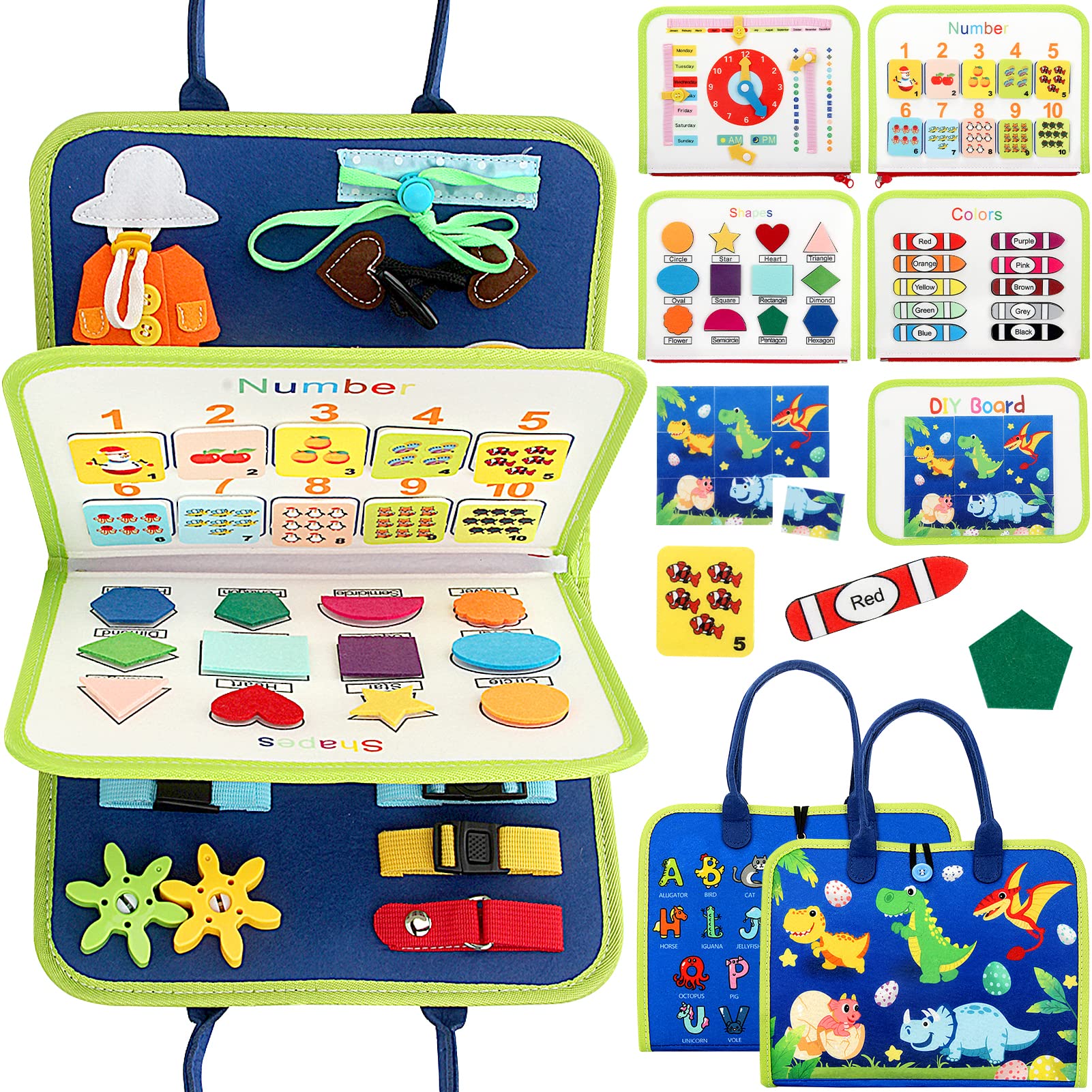 Busy Board for Toddlers - 8-in-1 Educational Toy with Alphabet & Counting for Travel