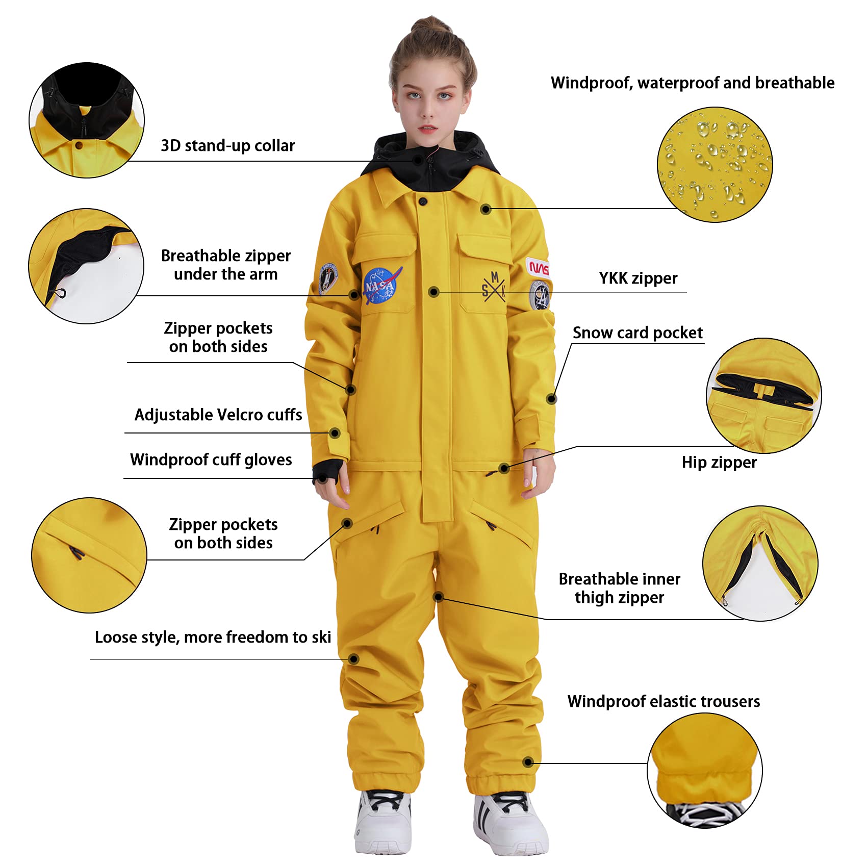 GSOU SNOW Waterproof Windproof Insulated Ski Suit for Men & Women - One Piece Snowsuit for Skiing, Snowboarding & Winter Sports | Perfect for Ski Resorts, Snowy Adventures & Cold Weather Activities