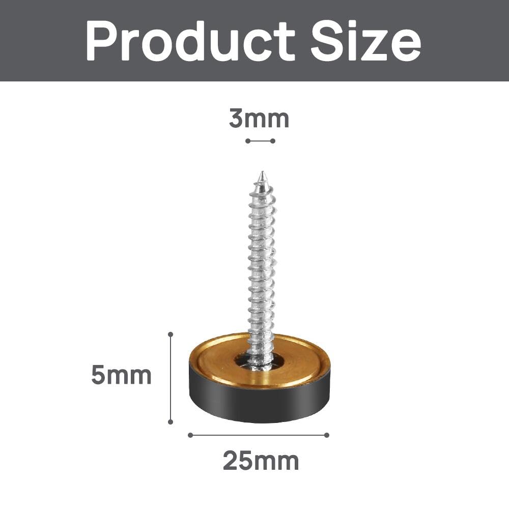 Decorative Solid Brass Mirror Screws with Black Caps - 25mm (4 Pack) - Perfect for Framed Mirrors, Bathroom Vanities, and Furniture Hardware Installation