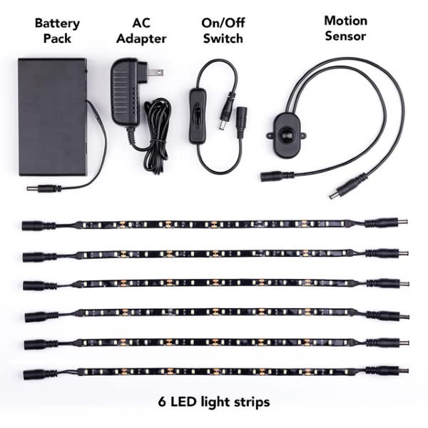 Gun Safe Light Kit with 6x 12-Inch LED Strips, Motion Sensor, Manual Switch & Dual Power Options (Battery/AC) - Perfect for Gun Cabinets, Safes, Closets & Home Security Storage