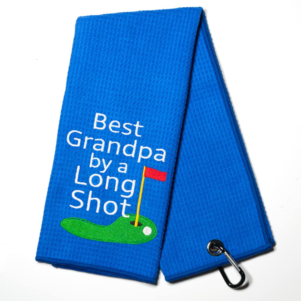 Best Grandpa by a Long Shot Golf Towel - Premium Embroidered Golf Towel with Clip for Golf Bags | Perfect Golf Gift for Men & Women | Birthday & Retirement Gift for Golf Lovers | Ideal for Golf Courses, Driving Ranges & Clubhouse Use