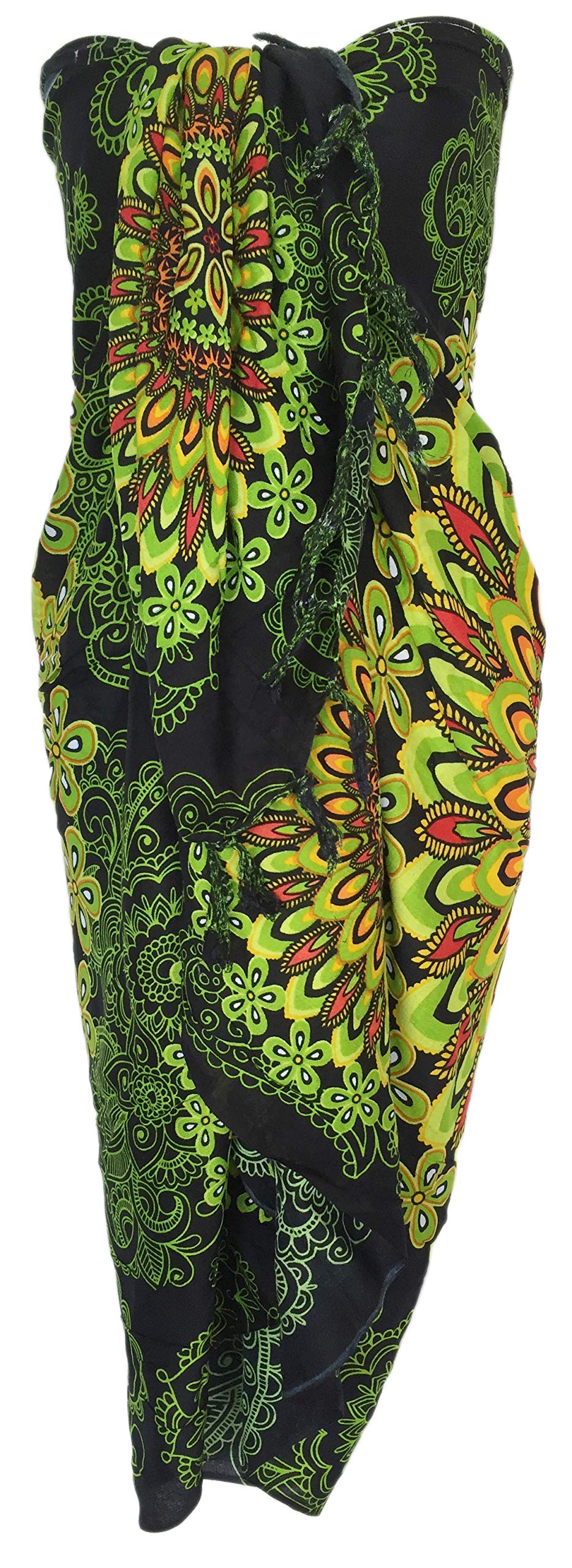 Bali Mandala Sarong Wrap - Floral Dark Green Beach Cover Up for Women, Boho Summer Fashion, Perfect for Beach, Pool, Yoga & Travel