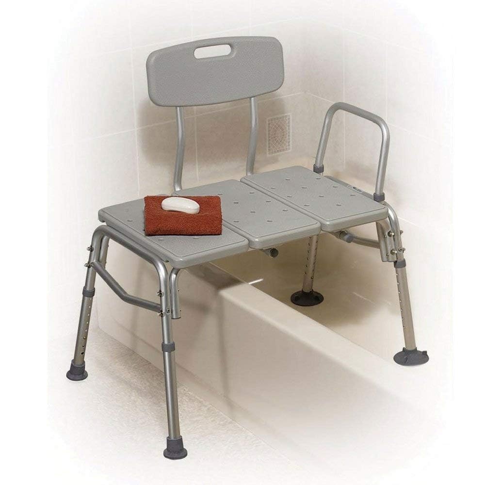 HEALTHLINE Heavy Duty Bariatric Shower Bench 400 lbs Capacity - Adjustable Medical Transfer Bench with Back Support & Non-Slip Seat for Elderly & Disabled (Gray) - Ideal for Safe Bathing & Showering Assistance