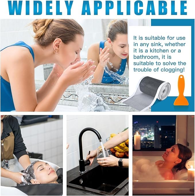 DAZZLIQ Stainless Steel Sink Strainer - Kitchen & Bathroom Drain Filter with Disposable Mesh Roll, Hair Catcher for Clog Prevention (Cut to Any Length) - Perfect for Kitchen Sinks, Shower Drains, and Bathtub Maintenance