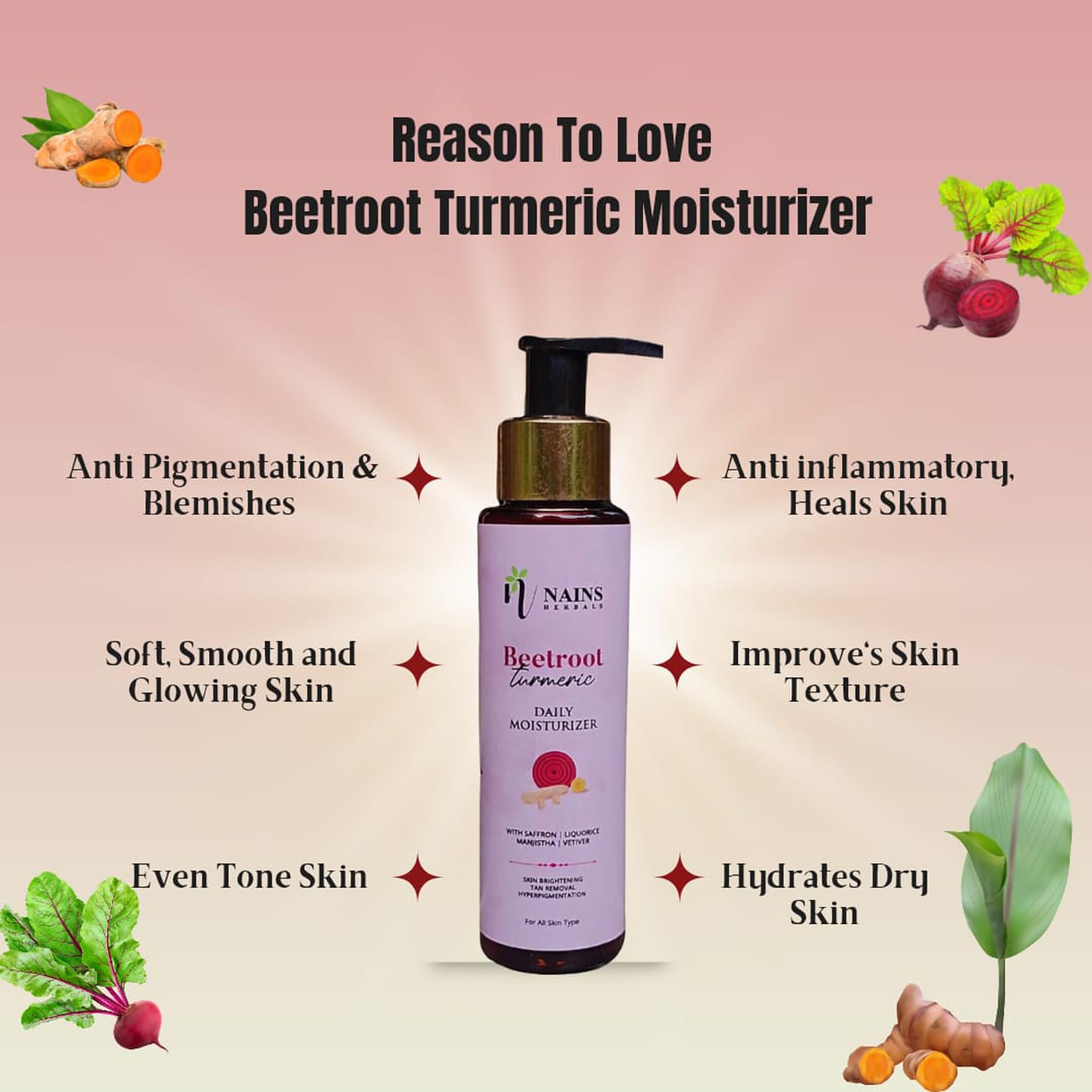 Beetroot Turmeric Moisturizer with Saffron & Shea Butter - Skin Brightening Cream for Hyperpigmentation, Tan Removal - Hydrates Dry, Dull Skin - With Argan Oil - 100ml - Perfect for Daily Skincare Routine & Nighttime Repair