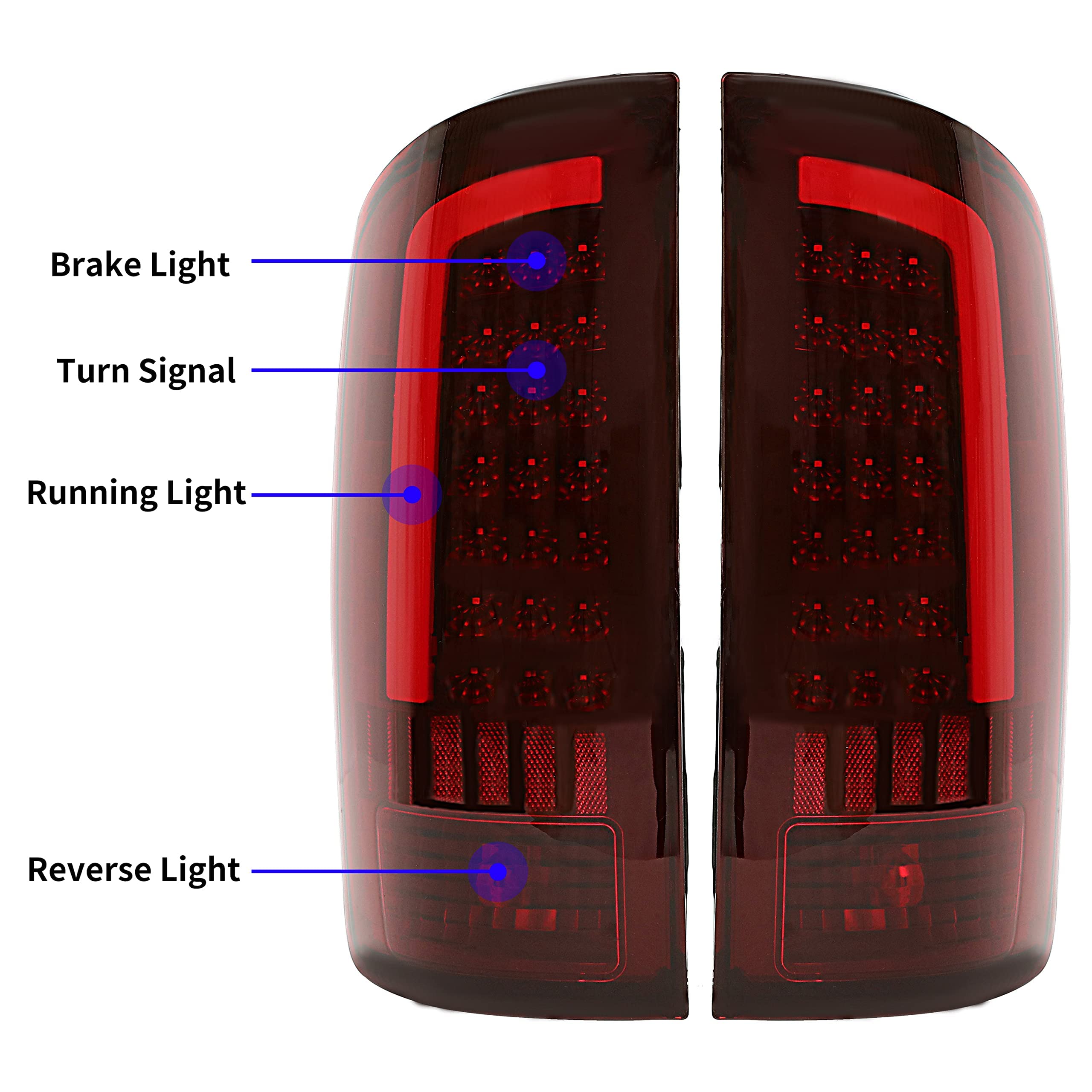 HECASA LED Tail Lights Assembly for 2002-2006 Dodge Ram 1500/2500/3500 - Red Lens Chrome Housing LED Tube Bar Rear Brake Turn Signal Lamps (Pair) | Upgrade Your Truck's Style & Safety for Night Driving & Towing