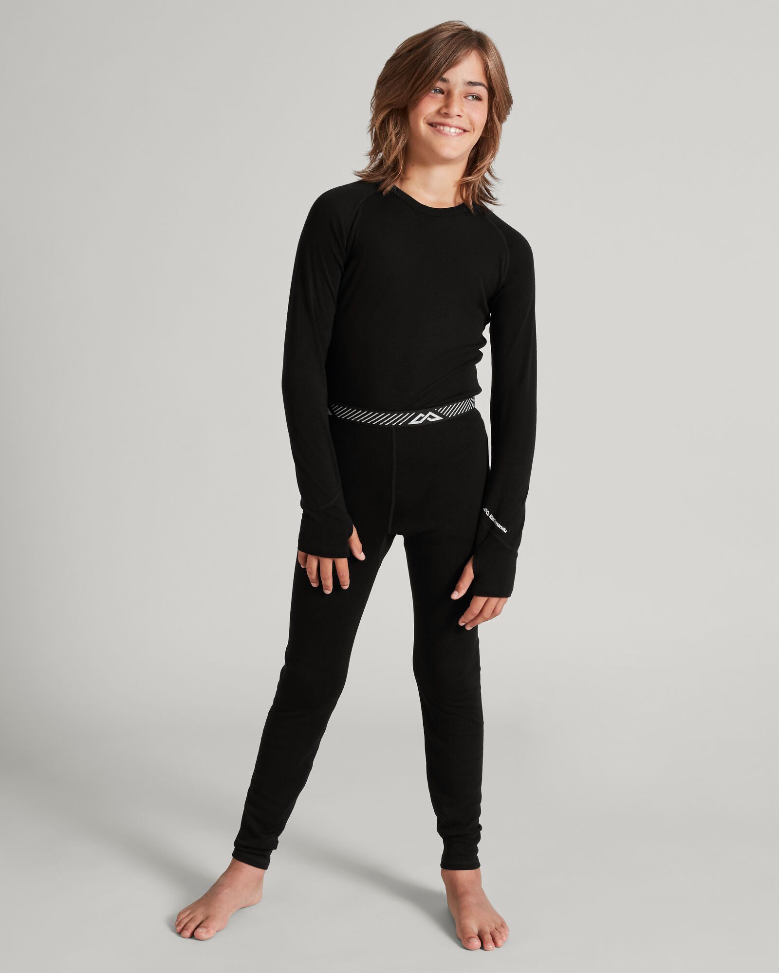 Premium KMDMerino Kids & Youth Baselayer Leggings - Soft Wool Thermal Underwear for Cold Weather - Black | Ideal for Winter Sports, Skiing, Hiking & Outdoor Activities