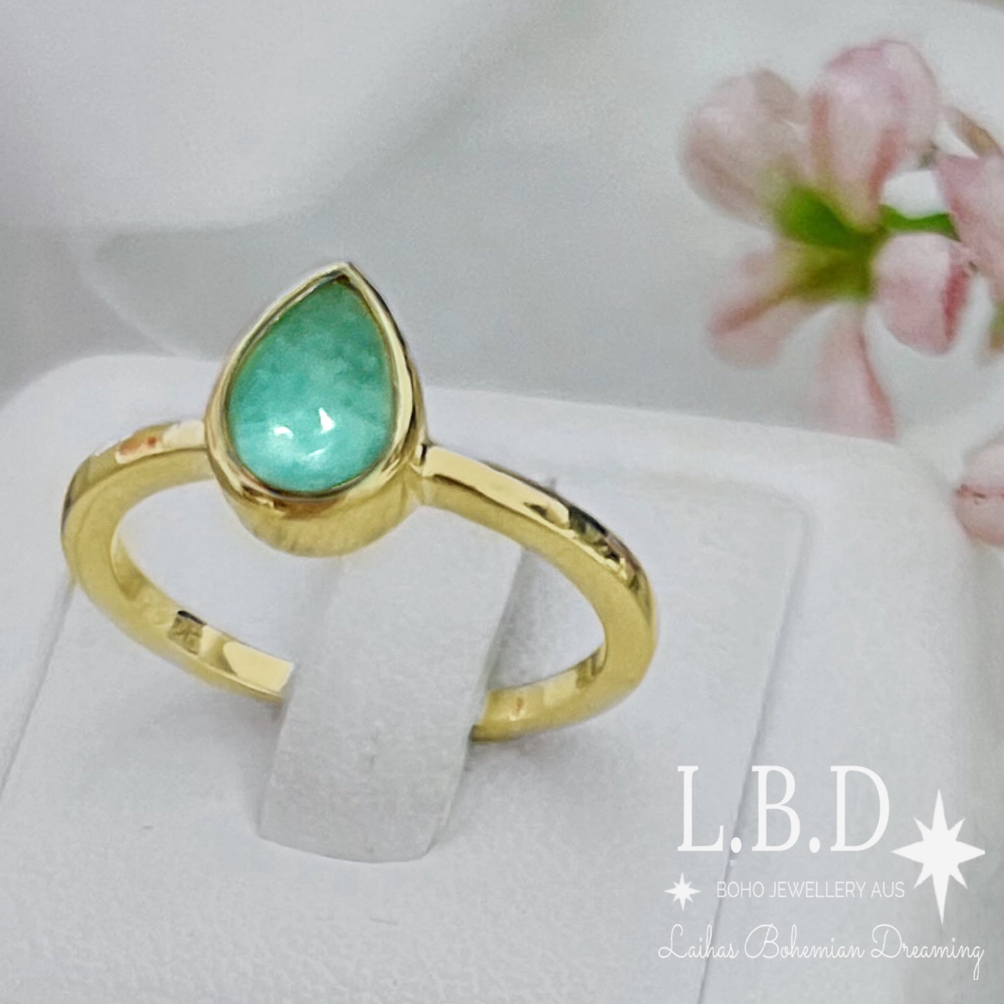 Laihas Mini Tearing Spirit Gold Amazonite Ring - Elegant Healing Crystal Jewelry for Women, Perfect for Meditation, Yoga & Spiritual Healing