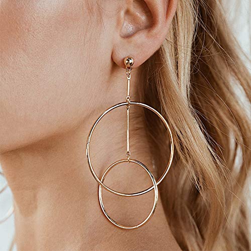 DOUBNINE Large Hoop Earrings for Women - Lightweight Long Chain Drop Dangle Golden Circle Earrings | Perfect for Parties, Weddings & Everyday Wear