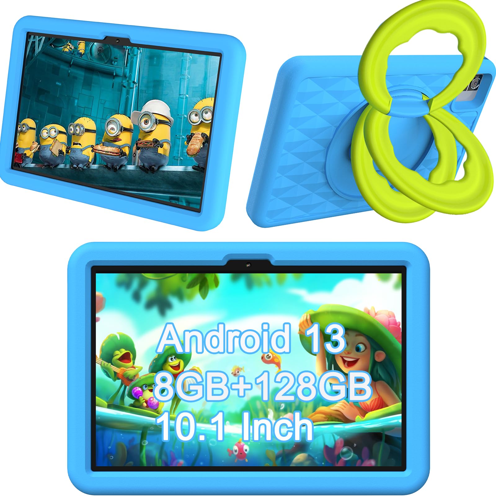 HEMUYT Kids Tablet - 13 Inch Android Tablet with 8GB RAM & 128GB Storage, 6000mAh Battery, WiFi, Bluetooth, Dual Camera, Parental Control - Perfect for Toddlers Learning & Entertainment (Blue)