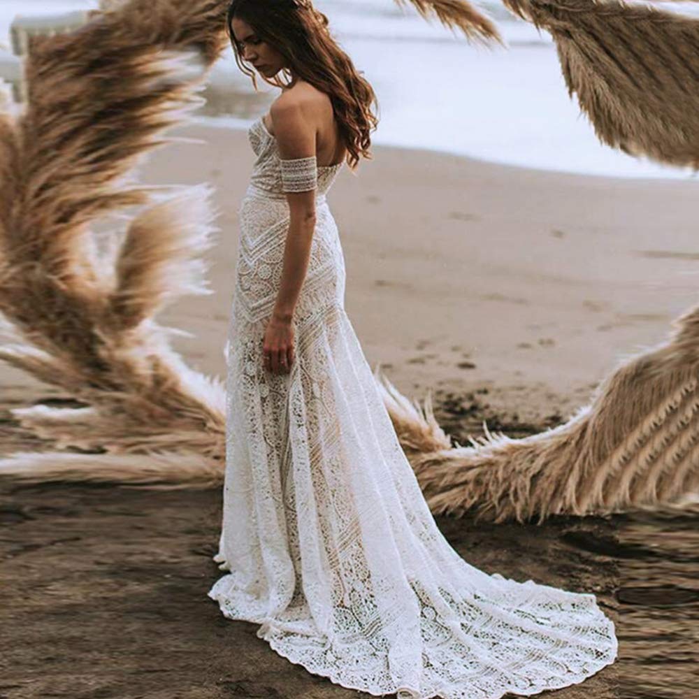 Elegant Boho Beach Wedding Dress with Soft Lace & Sweetheart Neckline - Long Mermaid Bridal Gown for Bohemian Brides | Perfect for Beach Weddings, Destination Elopements & Romantic Photoshoots