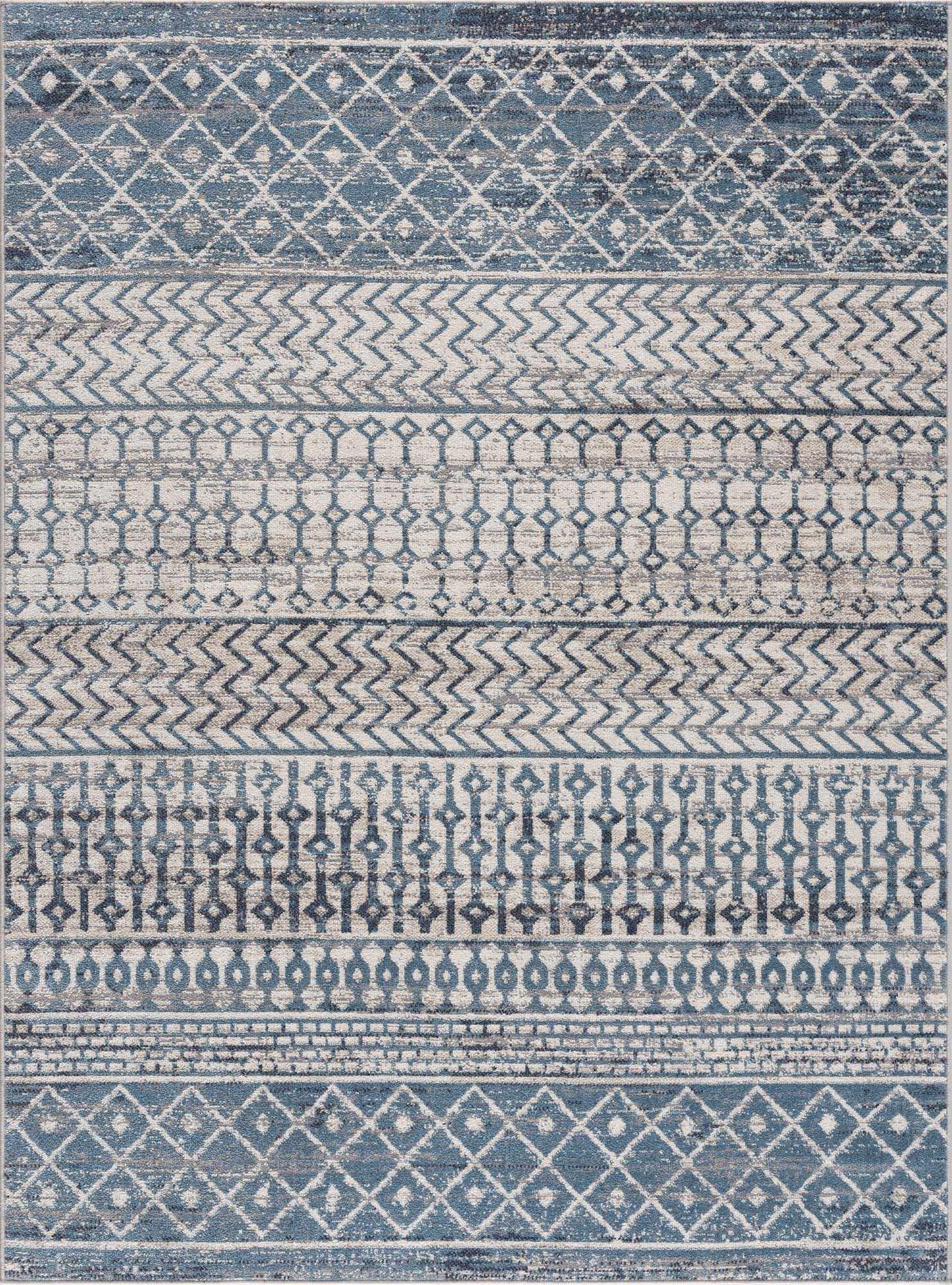 Premium Machine Washable Area Rug for Living Room & Bedroom - Black, Blue, Gray - 9'3