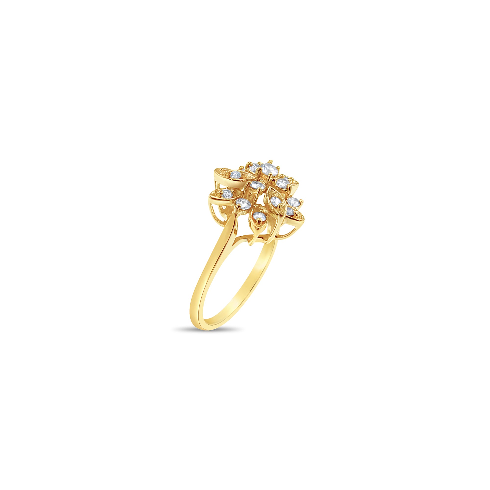 14K Yellow Gold Diamond Leaf Cluster Ring - Elegant Nature-Inspired Jewelry for Women | Perfect for Weddings, Anniversaries & Special Occasions