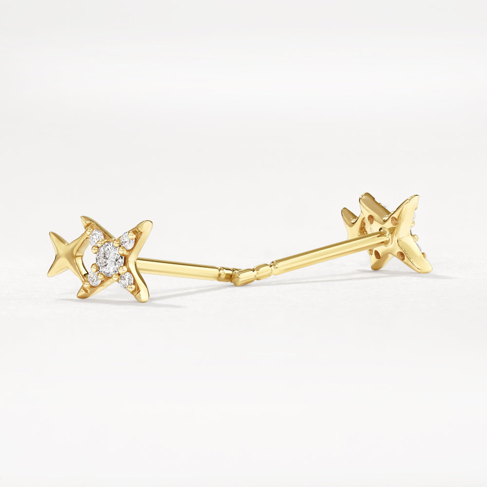 10k Gold Diamond Double Star Stud Earrings for Women - Elegant & Sparkling Jewelry for Everyday Wear, Parties & Special Occasions
