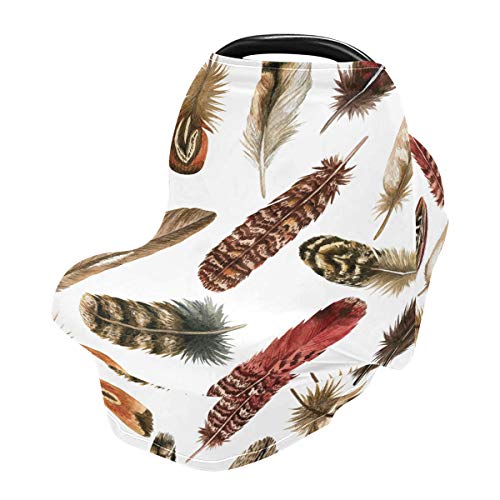 Soft Feather Baby Car Seat Cover & Nursing Scarf - Breathable Infant Car Seat Canopy for Breastfeeding, Stroller & Travel - Perfect Baby Shower Gift for New Moms (Pink/Gray) - Ideal for On-the-Go Feeding, Park Visits & Road Trips