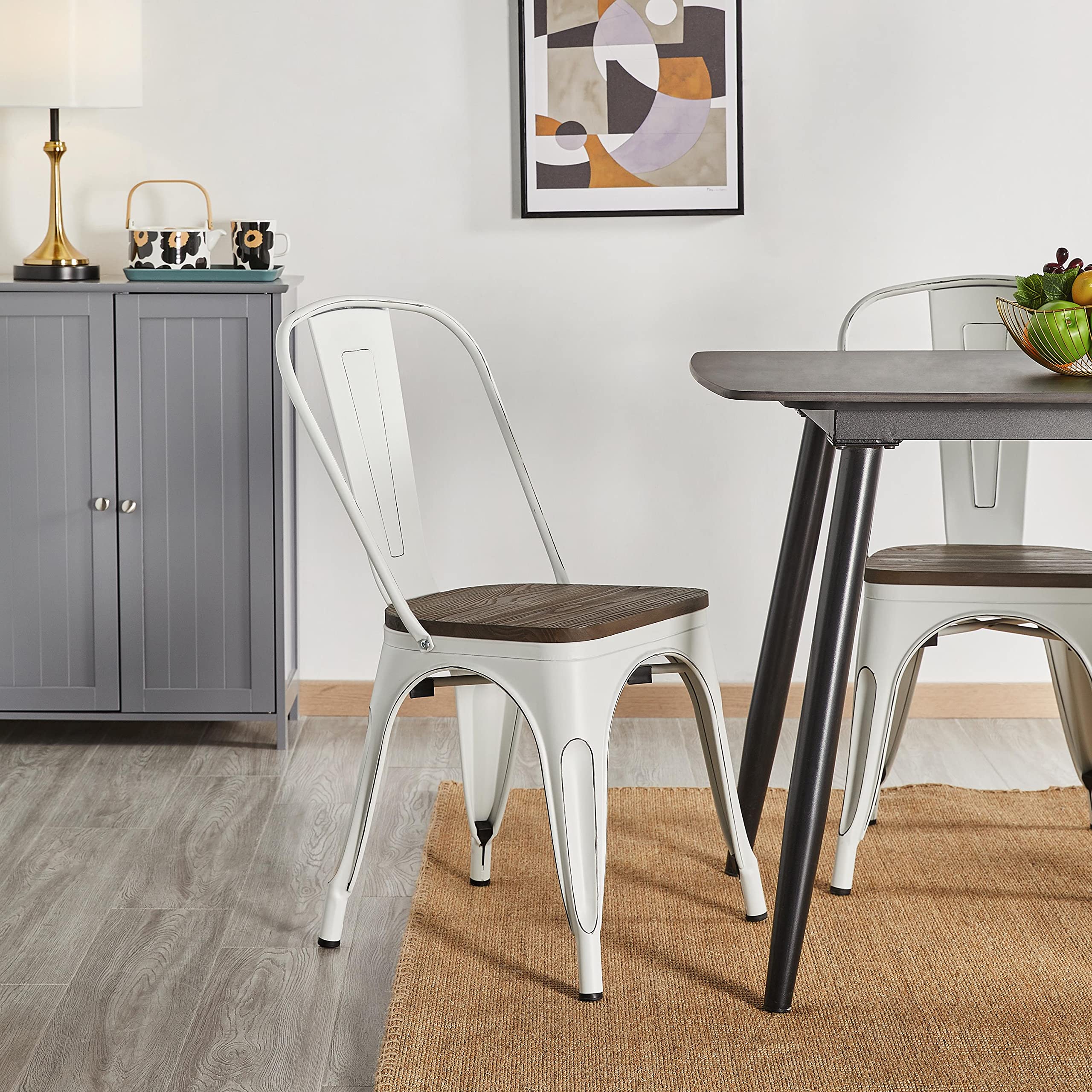 Yaheetech 4-Pack Modern Farmhouse Dining Chairs - Stackable Metal Chairs for Indoor & Outdoor Use - Waterproof White Kitchen & Patio Furniture - Perfect for Dining Room, Restaurant, and Garden Parties