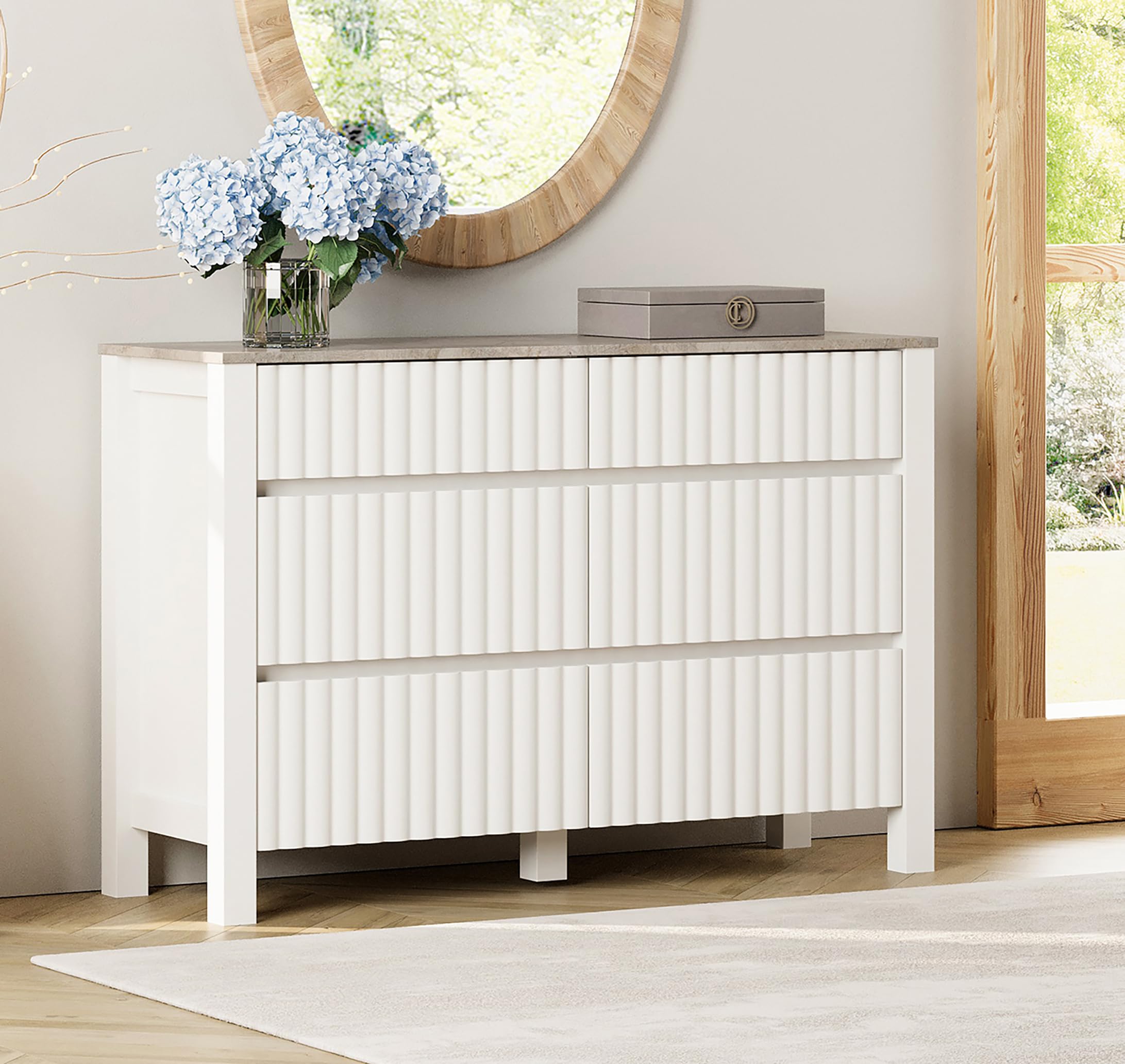 WAMPAT 6-Drawer Baby Dresser and Changing Table - White Wooden Nursery Storage Organizer with Wide Drawers for Kids Room, Bedroom, Living Room & Entryway | Perfect for Baby Clothes, Diapers & Nursery Organization
