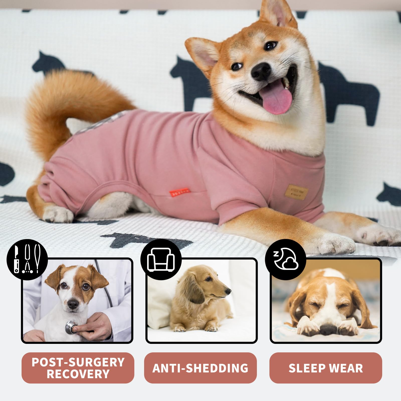 KYEESE Lightweight Stretchy Dog Sweater - Soft Skin-Friendly Plaid Dog Onesie for Small Dogs - Dog PJs, Jumpsuit & Pet Apparel (Dusty Pink, Size M) - Perfect for Indoor Lounging, Outdoor Walks & Photo Shoots