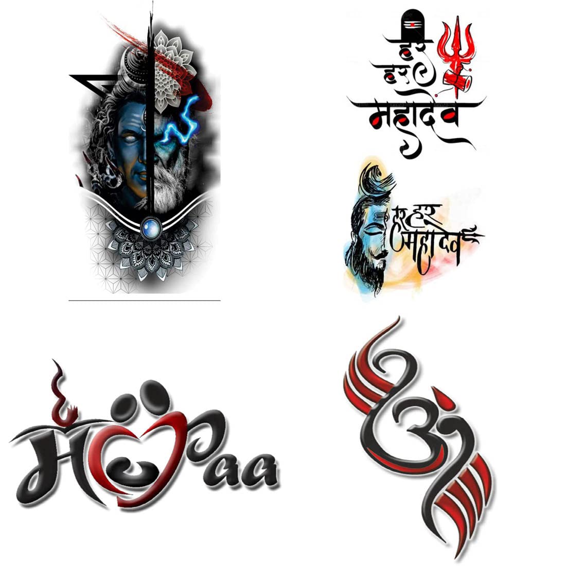 4-Pack Temporary Tattoo Stickers - Tribal Mom & Mahadev God Designs | 4 Sheets Waterproof Body Art for Festivals, Parties & Spiritual Events