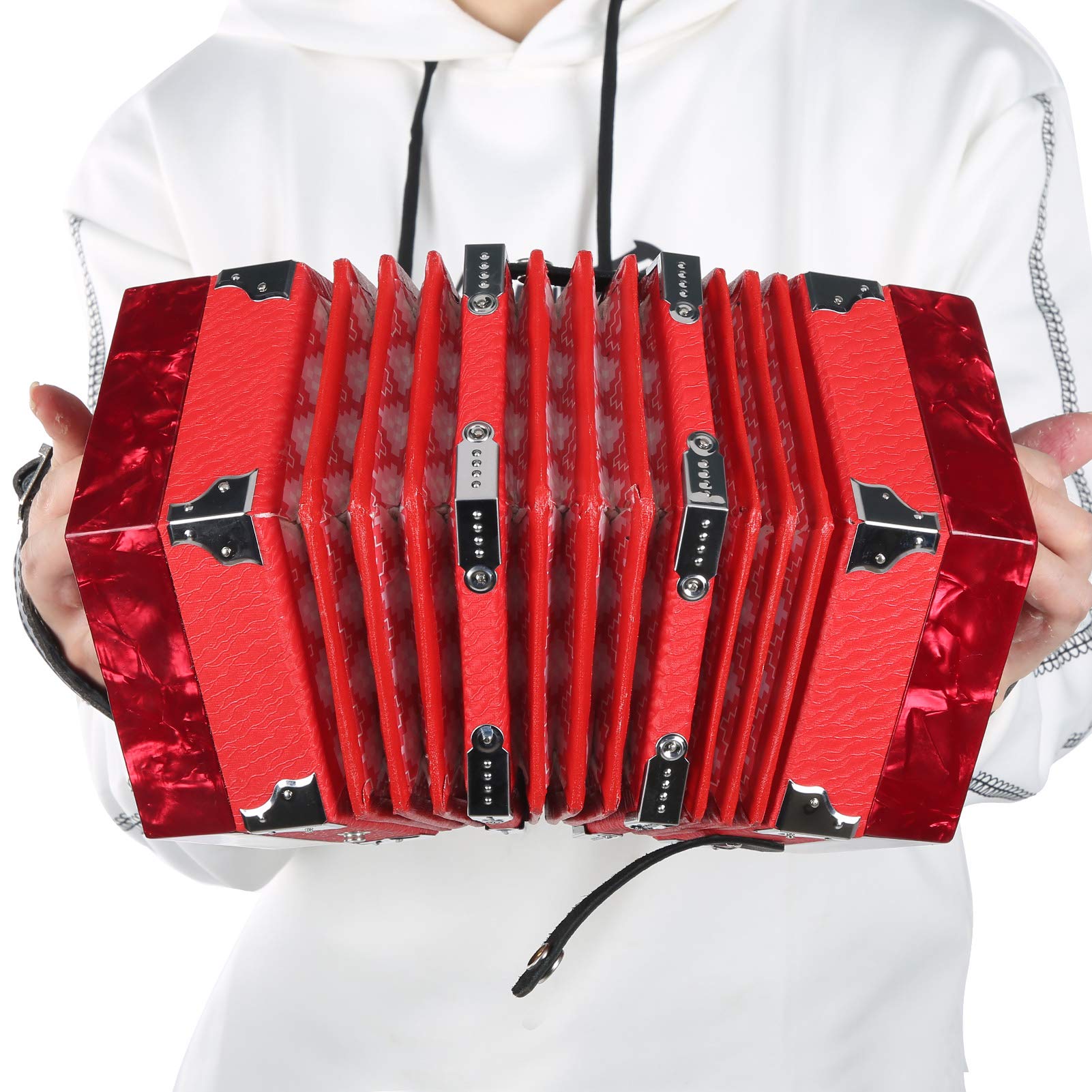 Professional 20-Button Concertina Accordion - Portable Musical Instrument for Adults, Beginners & Performers (Red) | Perfect for Folk Music, Irish Sessions & Travel Performances