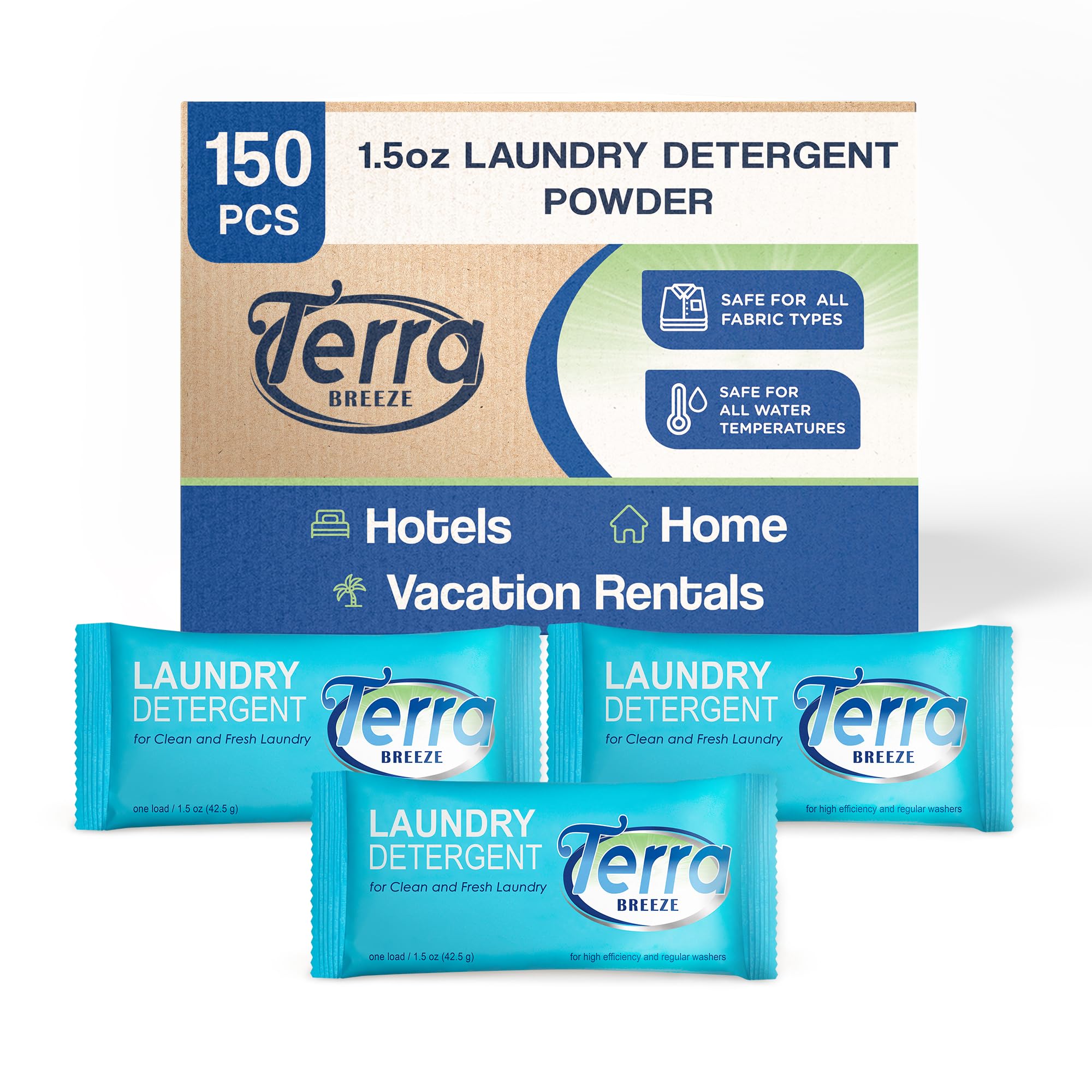 Eco-Friendly Laundry Detergent Powder - 1.5 oz Travel Size Packets (Case of 150) | Perfect for Travel, Camping & Emergency Kits