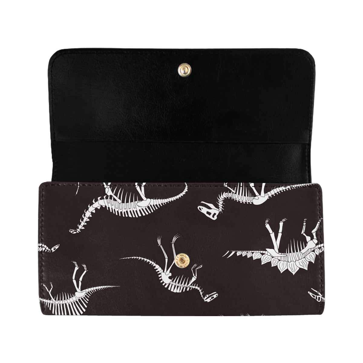 INTERESTPRINT Women's PU Leather Trifold Wallet - Dinosaur Bones Print Long Clutch Purse with Card Slots | Perfect for Everyday Use, Travel & Gift Giving