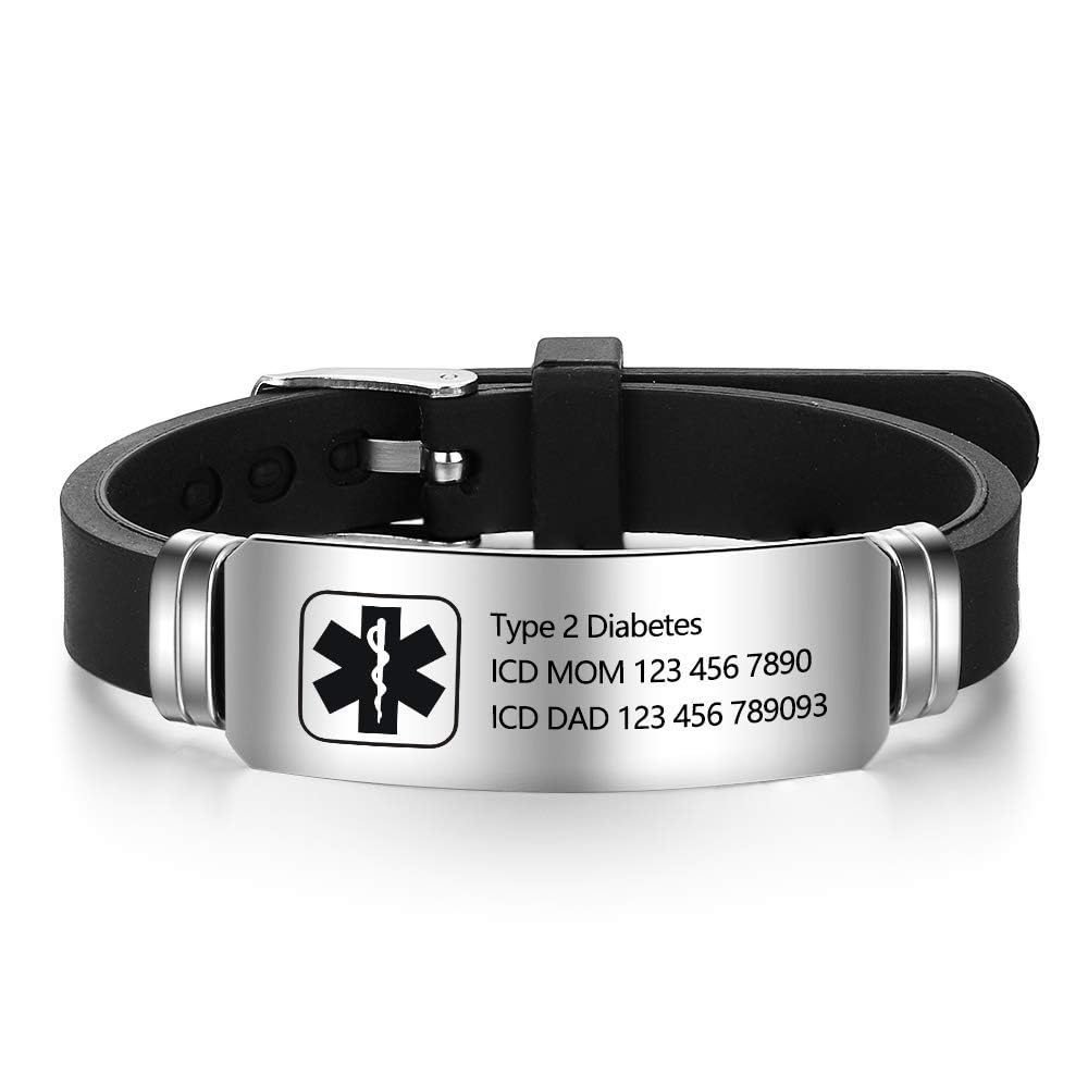 Personalized Silicone Medical Alert Bracelet - Adjustable 9 Inch Waterproof Emergency ID Bracelet for Men & Women with Engraving | Ideal for Sports, Travel & Daily Safety