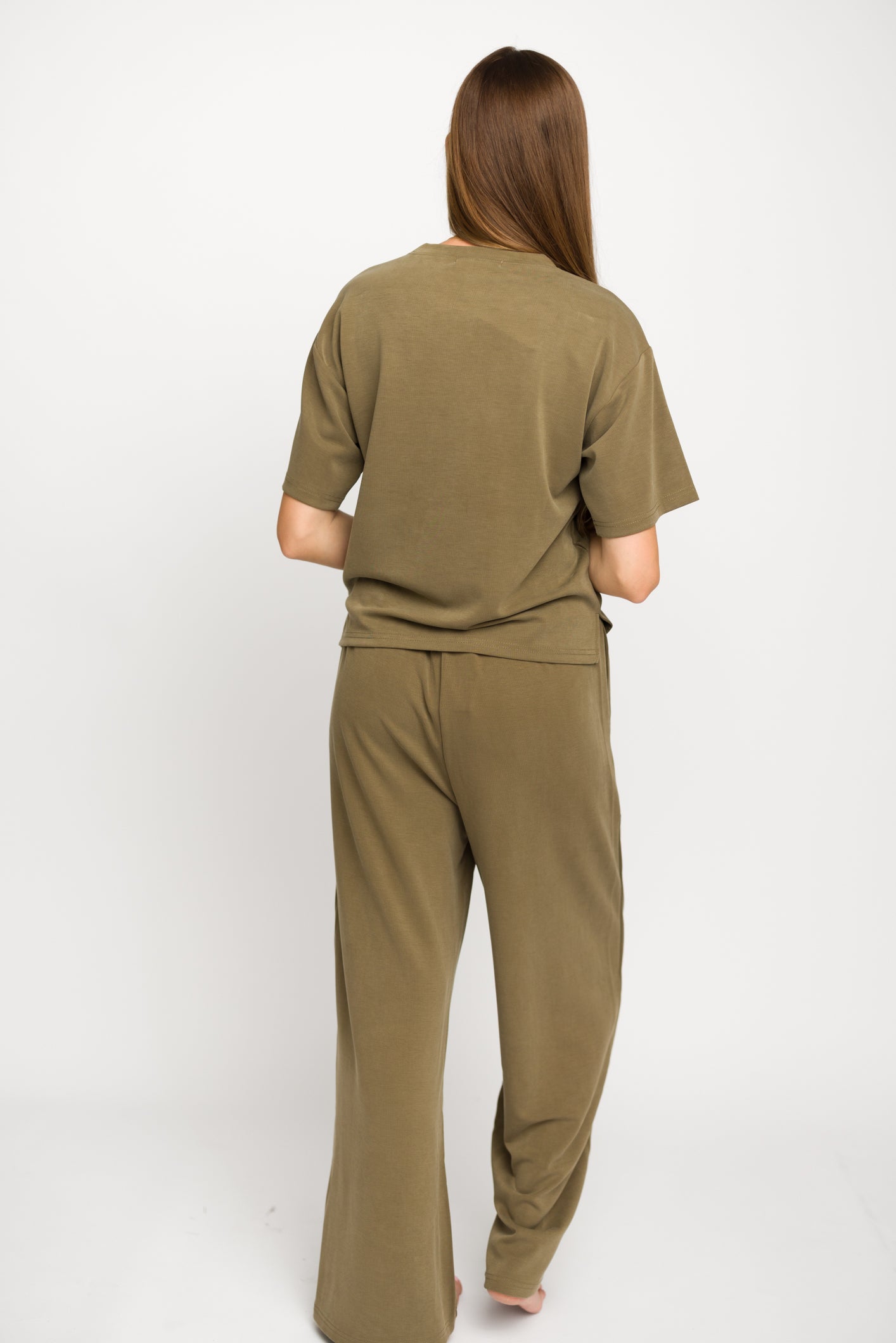 Macy Loose Fit T-Shirt & Wide Leg Pant Set - Women's Casual Sage Green Outfit for Lounge, Yoga & Everyday Wear