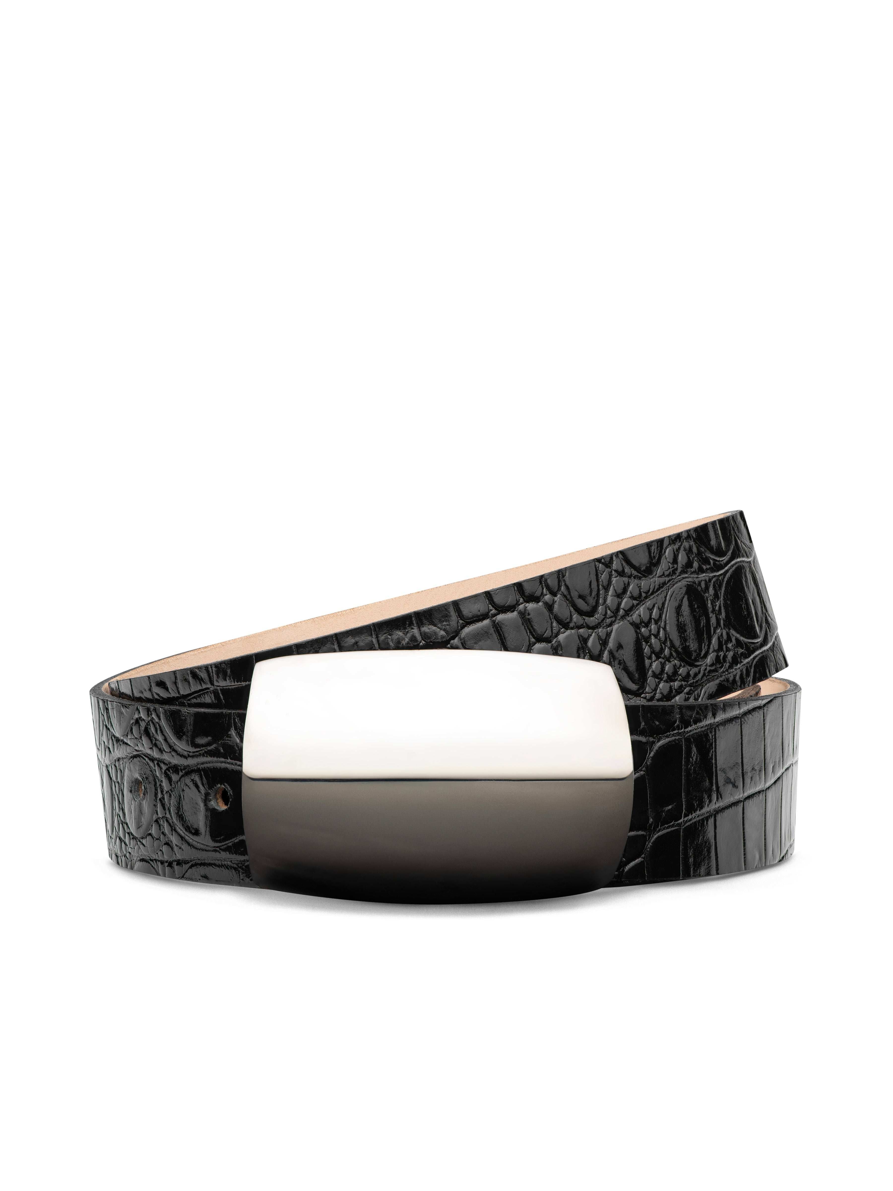 Milou Black Crocodile Embossed Leather Belt with Silver Buckle - Stylish Accessory for Men & Women | Perfect for Office, Casual Wear & Special Occasions