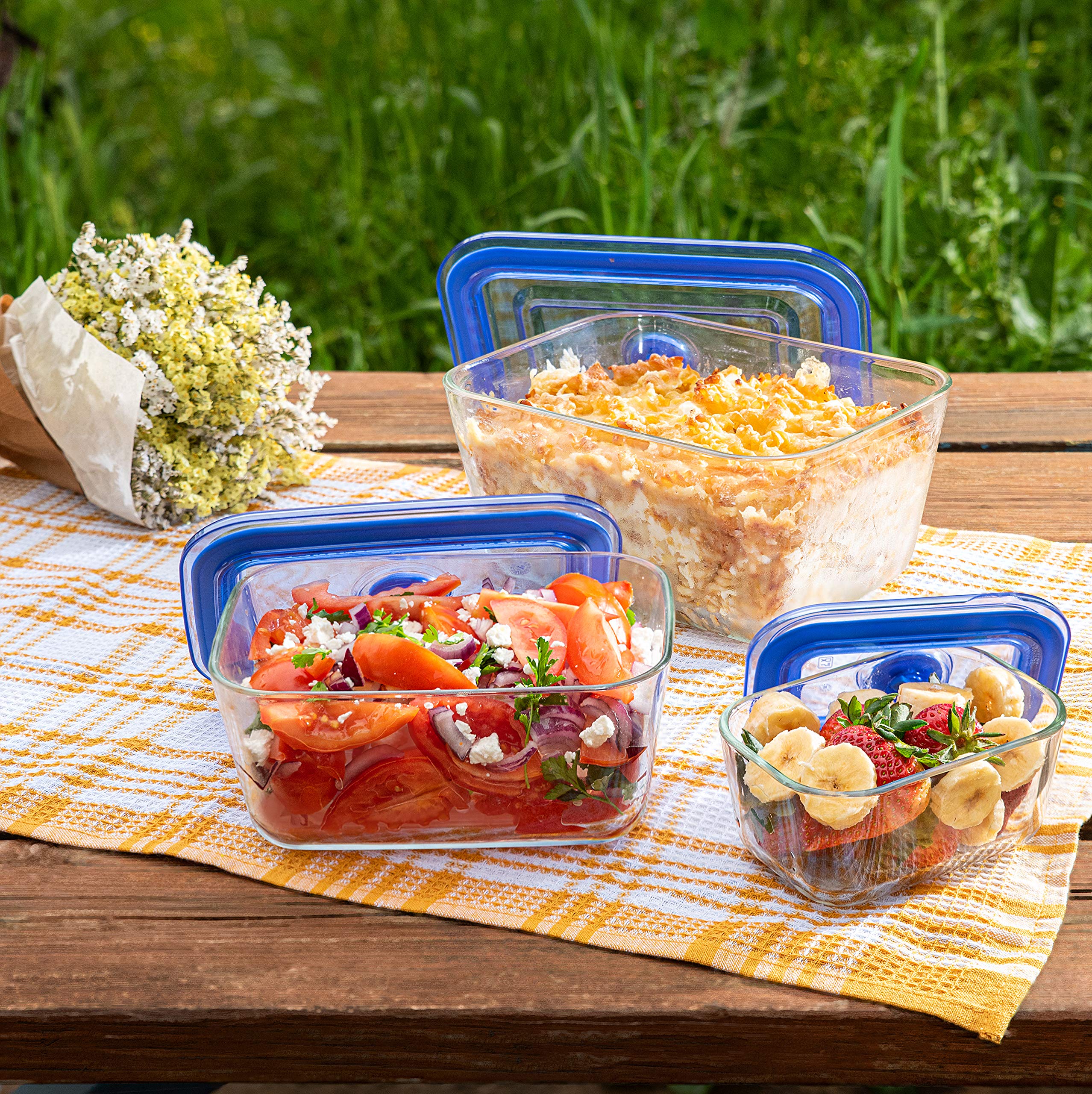 Moss & Stone Extra Large Glass Food Storage Containers with Lids (Set of 3) - 101oz, 54oz, 16oz - Airtight, Leak Proof, Microwave, Dishwasher & Oven Safe - Perfect for Meal Prep, Leftovers & Pantry Organization