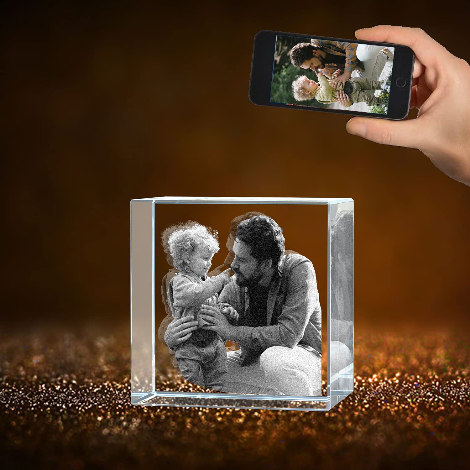 Personalized 3D Laser Crystal Photo with Custom Engraving - Memorial Picture, Birthday Gift for Mom Dad Girls Boys - Unique Anniversary Gift for Wife Husband - Square Large Size for Home Decor, Wedding Keepsake & Memorial Display