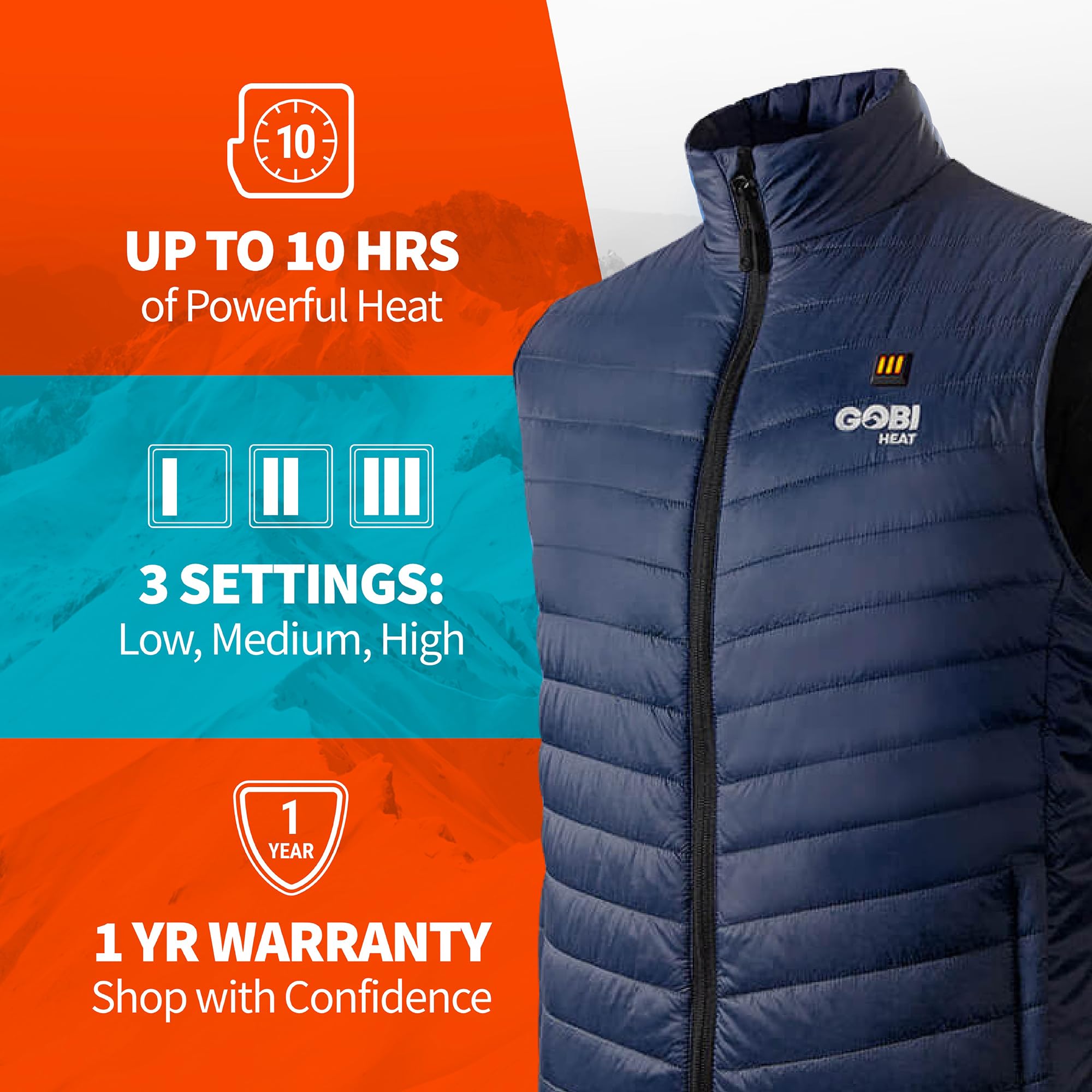 Dune Men's Heated Vest with Rechargeable Battery - 10 Hours Heating Time | USB Charger Included | Machine Washable | Perfect for Winter Outdoor Activities, Hunting, Hiking & Camping