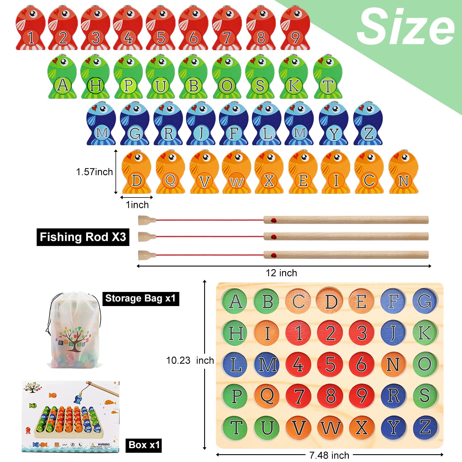 Wooden Magnetic Fishing Toy for Toddlers 2-5 - Alphabet & Numbers Learning Game for Preschool STEM Education | Montessori Gift for Boys & Girls