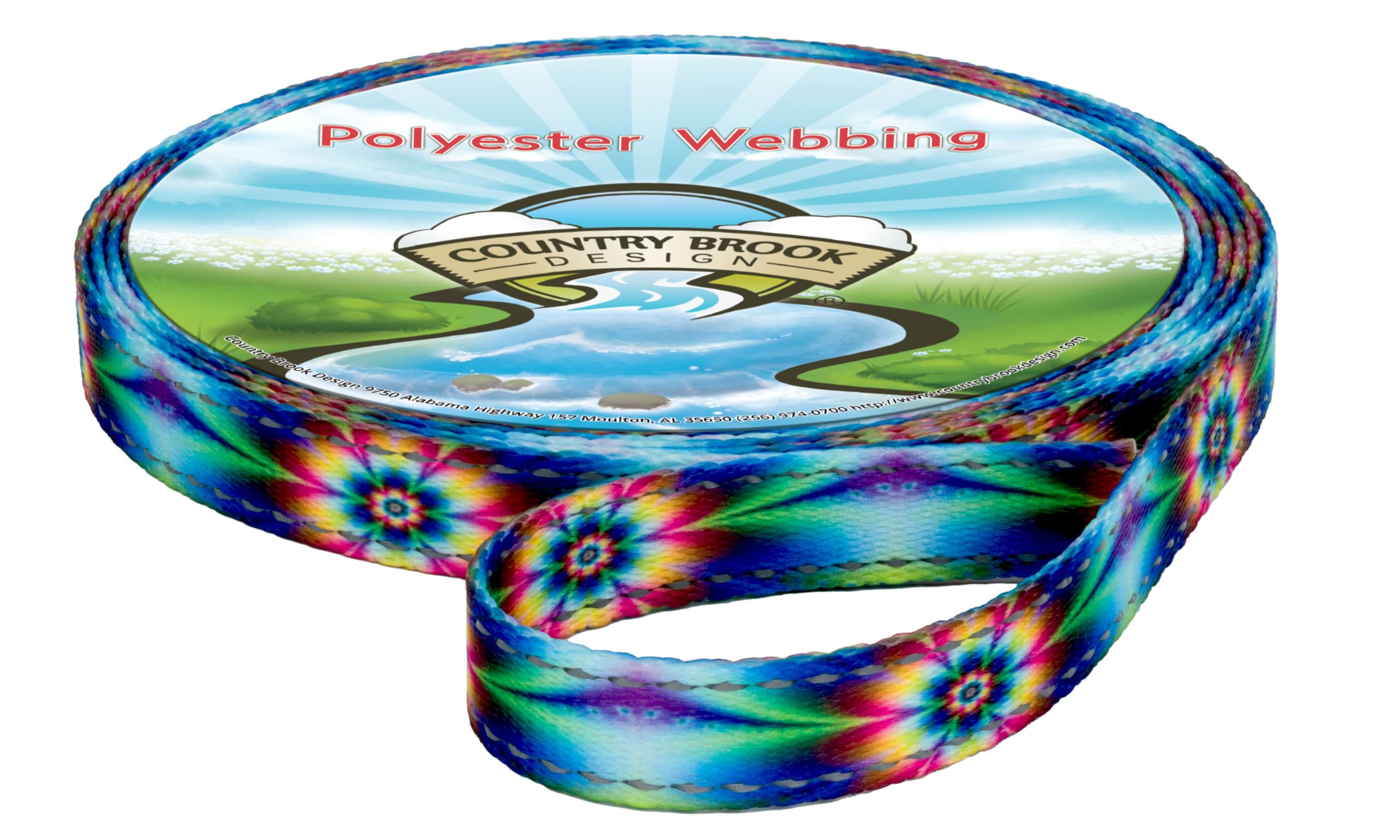 Country Brook Design - Reflective Polyester Webbing with Tie Dye Flowers for Dog Collars, Leashes & Outdoor Gear - High Visibility Safety Accessories for Night Walks & Hiking