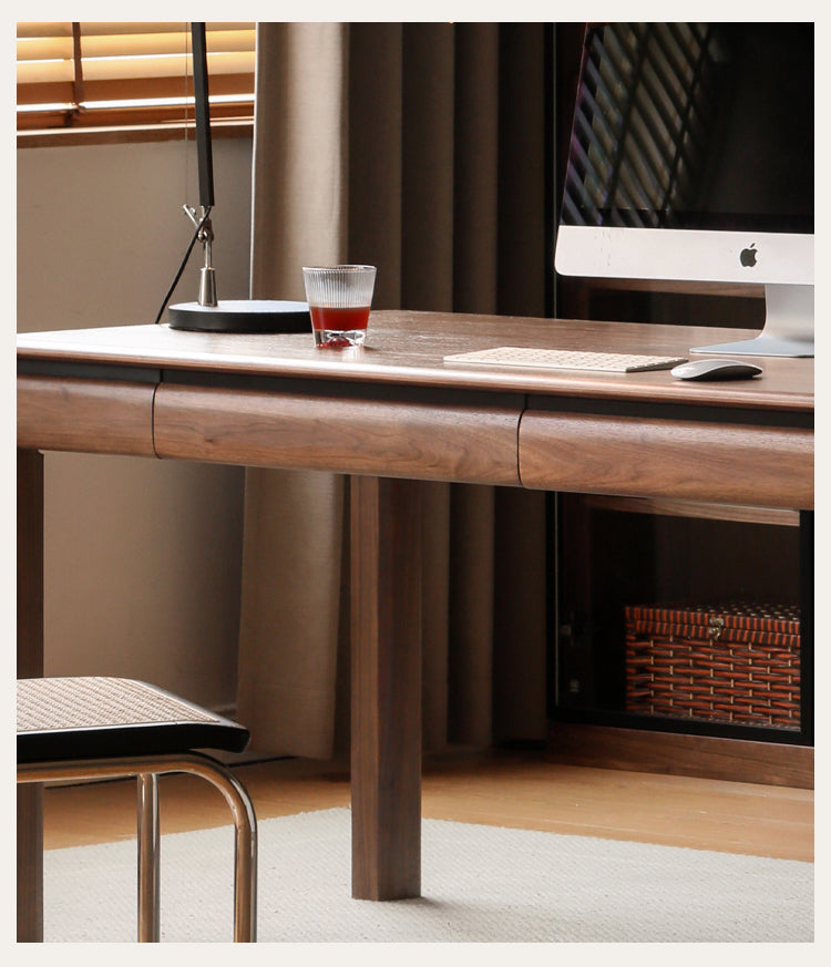 Premium Black Walnut Solid Wood Modern Large Office Desk - Executive Workstation for Home & Business Use, Durable Writing Table for Conference Rooms & Professional Spaces