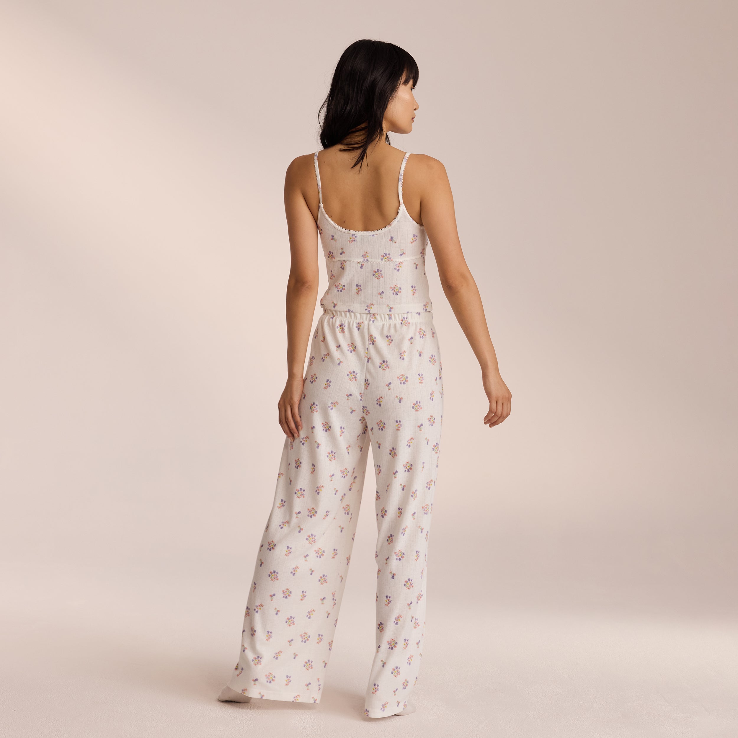 Pointelle Pajama Pants for Women - White Floral Print Sleepwear | Soft & Comfortable Lounge Pants for Relaxing at Home