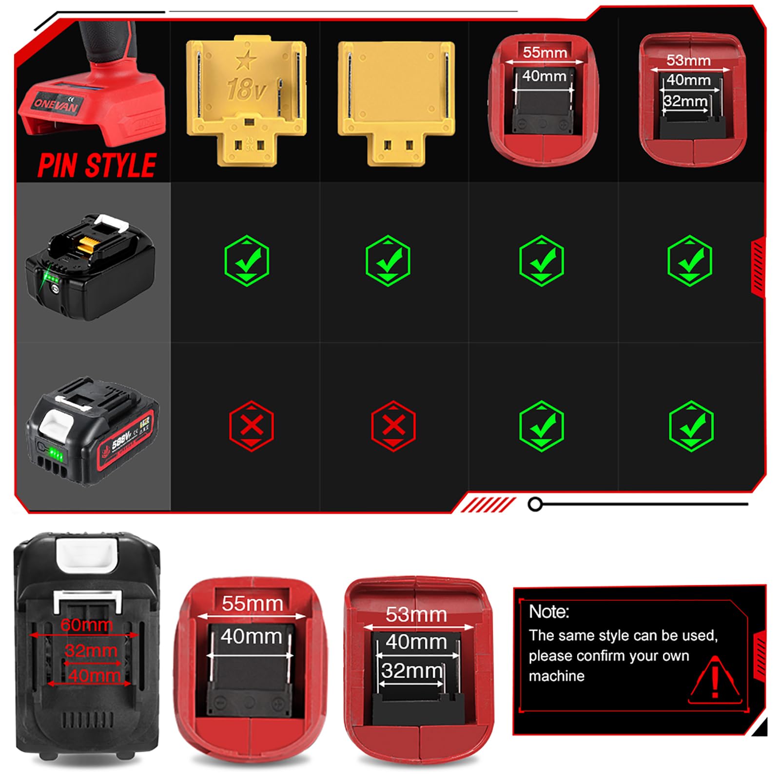 ONEVAN 3.0Ah Lithium-Ion Battery & Charger Set with LED Indicator - Replacement Battery for All Onevan Power Tools | Compatible with Makita Batteries (1 Battery + Charger Included) - Perfect for Drilling, Sawing & DIY Home Improvement Projects