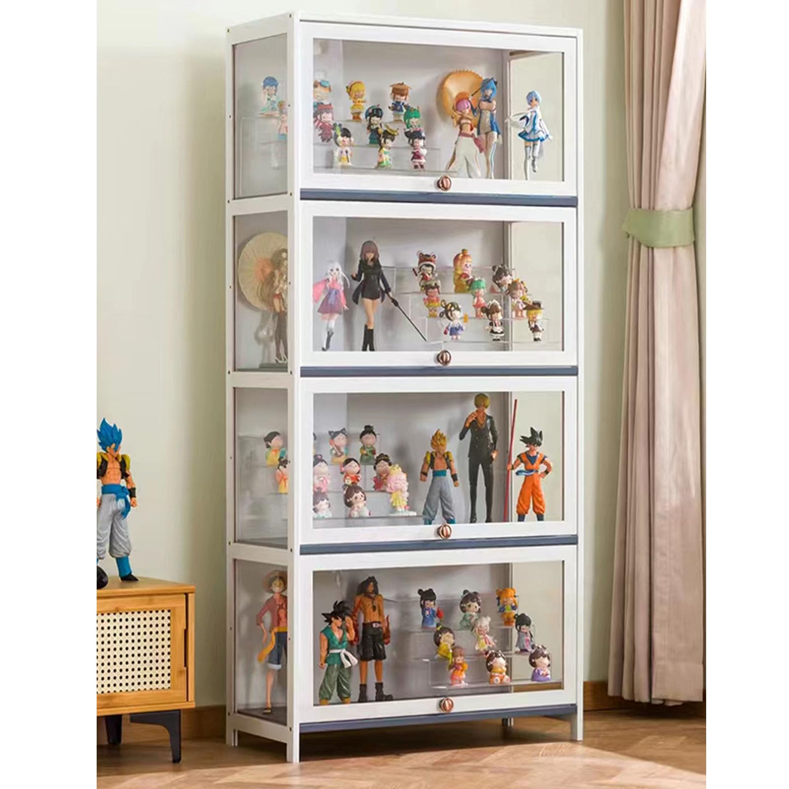 Natural Bamboo Frame Acrylic Display Case - 4-Tier 70cm Dustproof Collectible Showcase for Home & Office - Perfect for LEGO Sets, Funko Pops, and Action Figure Collections