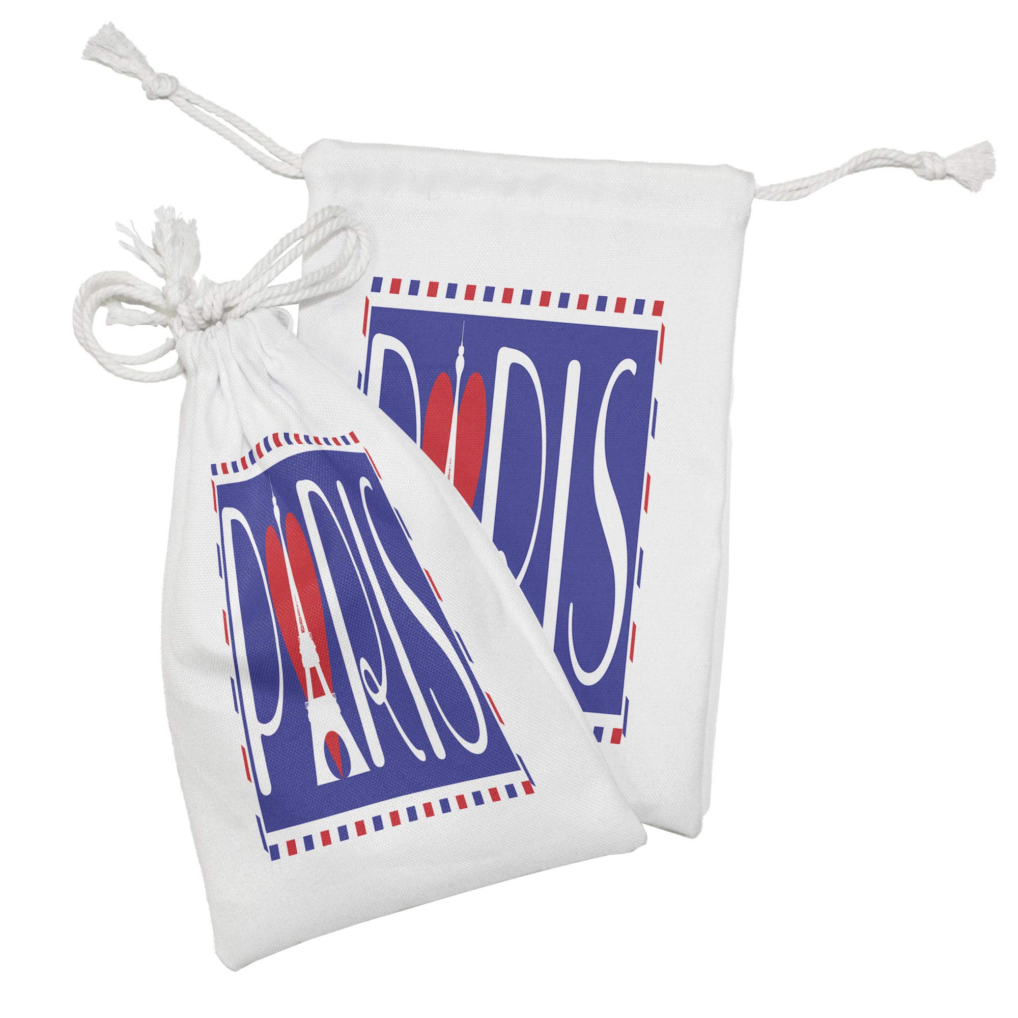 Ambesonne Paris Travel Fabric Pouch Set of 2 - Eiffel Tower Drawstring Bags with Heart Design for Toiletries, Makeup & Gifts (9