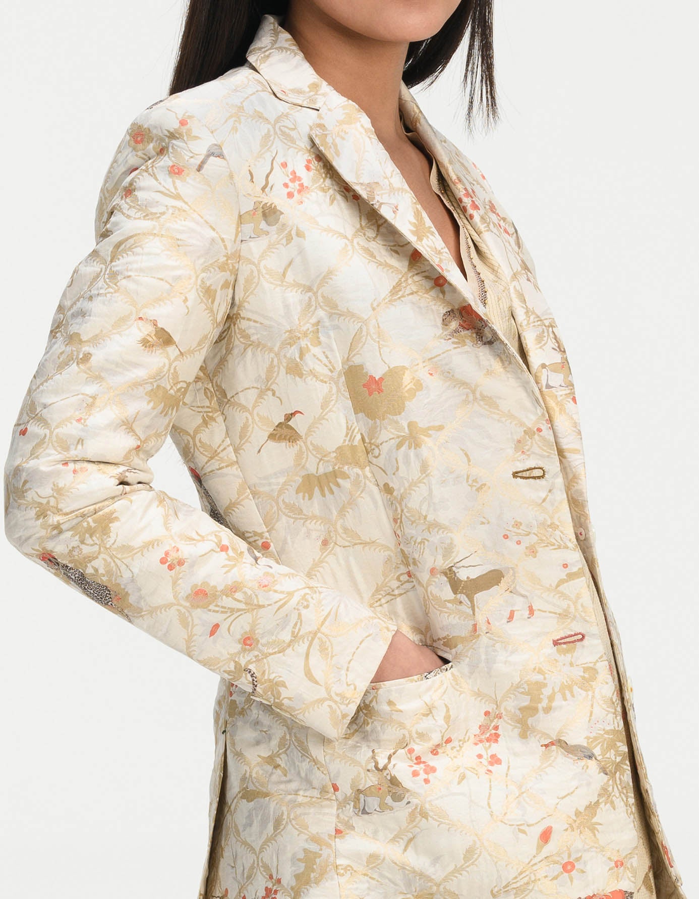 Rana Blazer Silk Brocade Ivory - Elegant Women's Formal Jacket for Office Wear, Evening Events & Special Occasions