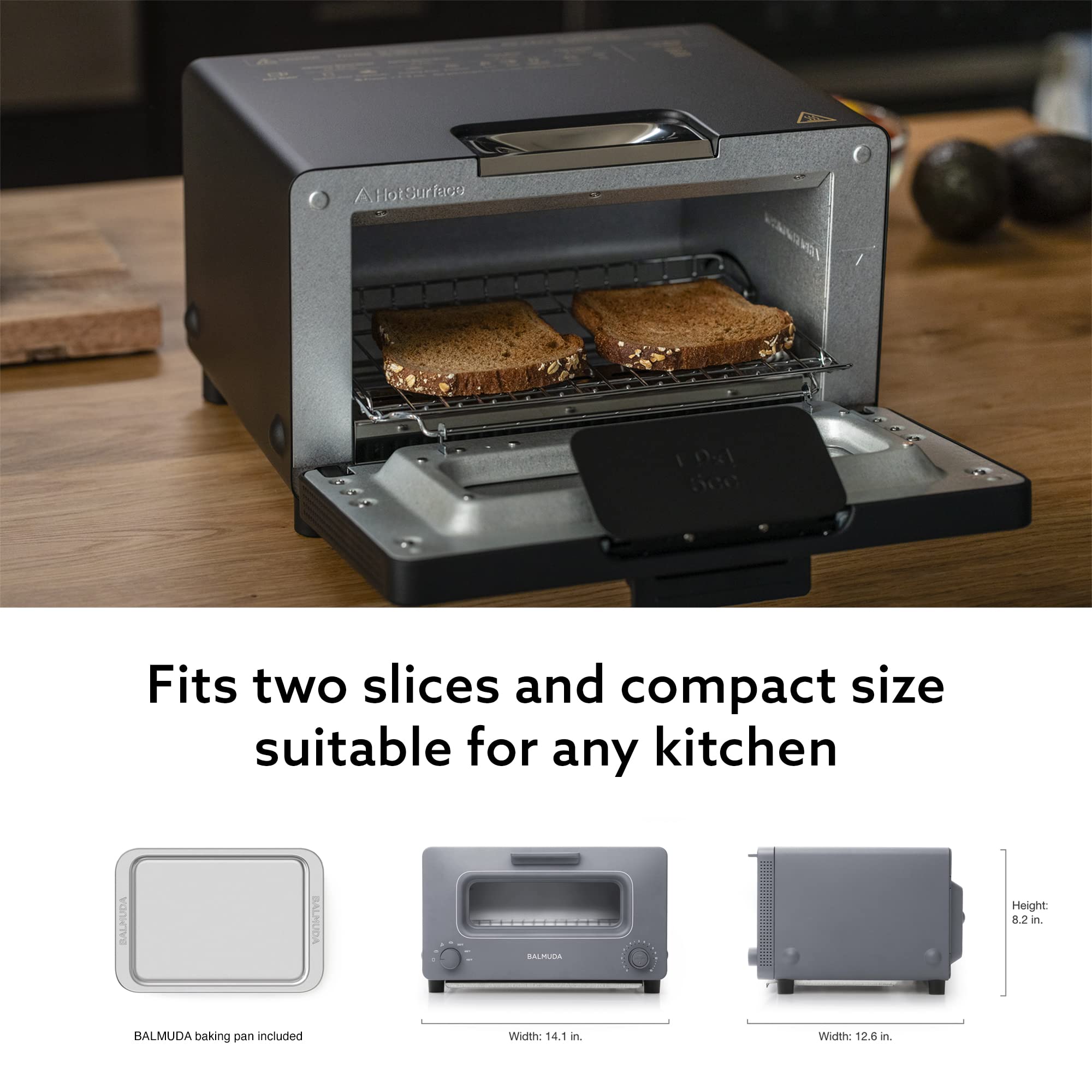 BALMUDA The Toaster - 5-in-1 Steam Oven Toaster with Precise Temperature Control for Perfect Toast, Artisan Bread, Pizza & Pastries | Includes Baking Pan | US Version | Gray | Ideal for Breakfast, Brunch & Home Baking