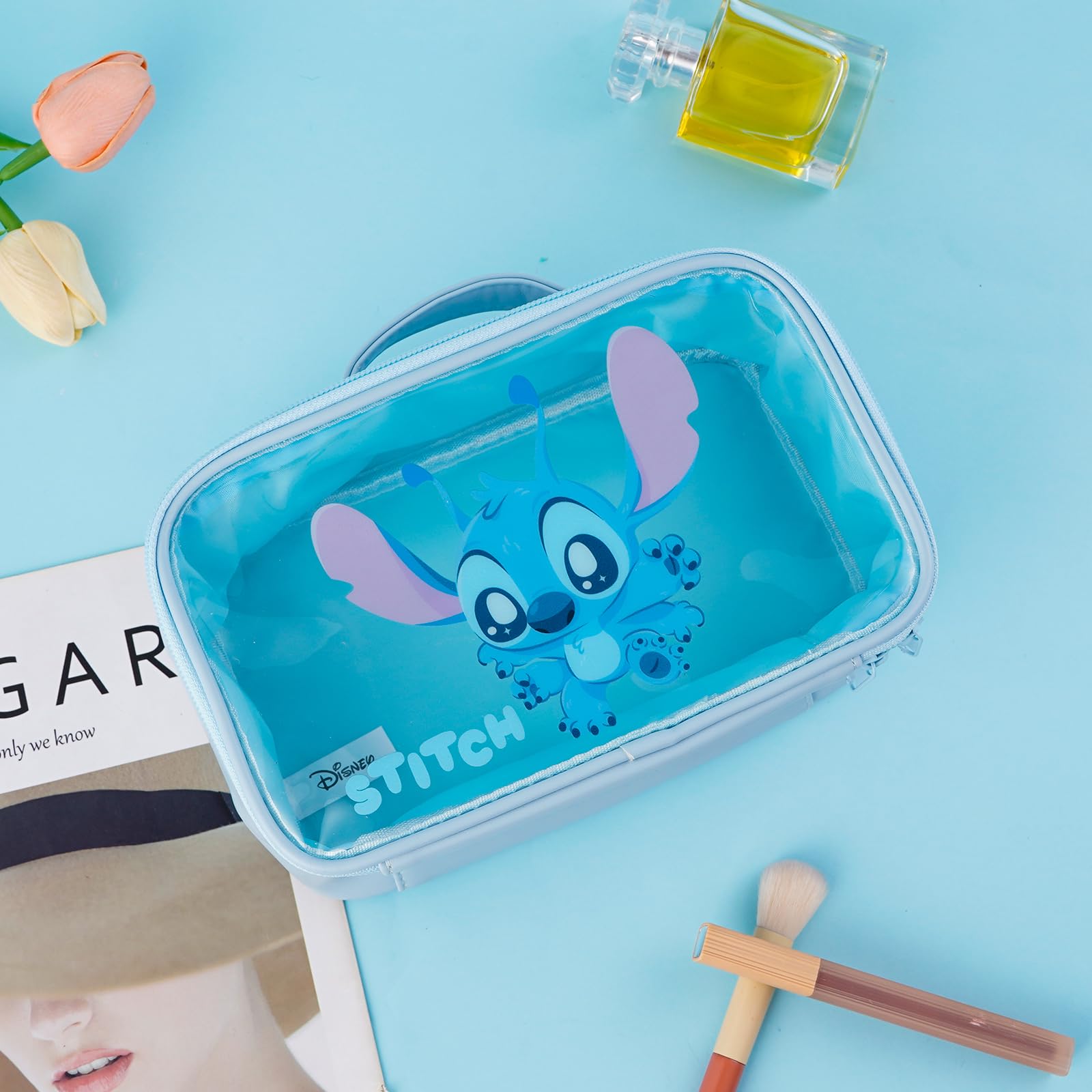 Cute Stitch Large Makeup Bag - Transparent Cosmetic & Toiletry Travel Organizer for Women | Portable Clear Handheld Bathroom Bag | Perfect for Travel, Gym & Daily Essentials Storage (TMMUB-Stitch B)