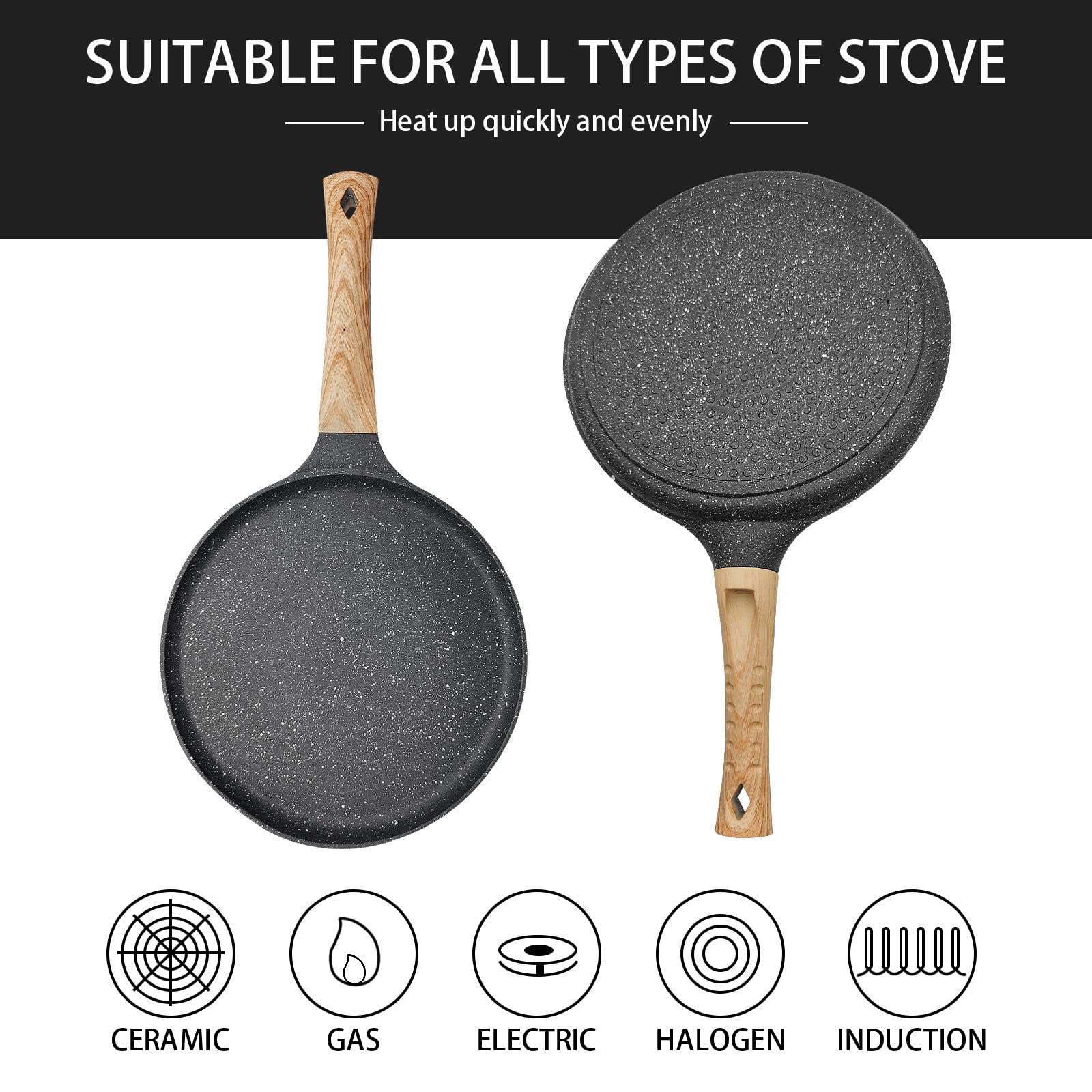 11 Inch Nonstick Skillet Pan - PFOA Free Die-Cast Aluminum Crepe & Dosa Pan - Perfect for Pancakes, Omelettes, Tortillas & Eggs (Includes Food Clip) - Ideal for Breakfast, Brunch & Indian Cooking