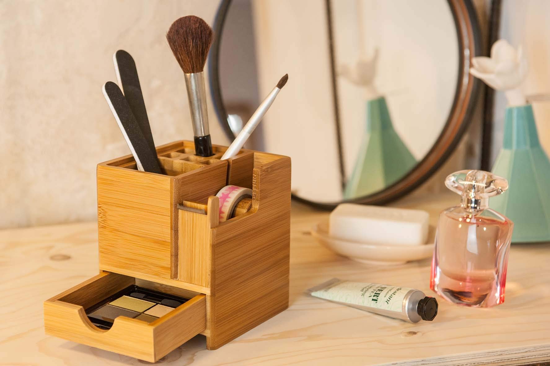 Desktop Organizer with Adhesive Tape Dispenser - Office Desk Accessories for Paper Clips, Pens & Stationery - Perfect for Home Office, School & Workspace Organization