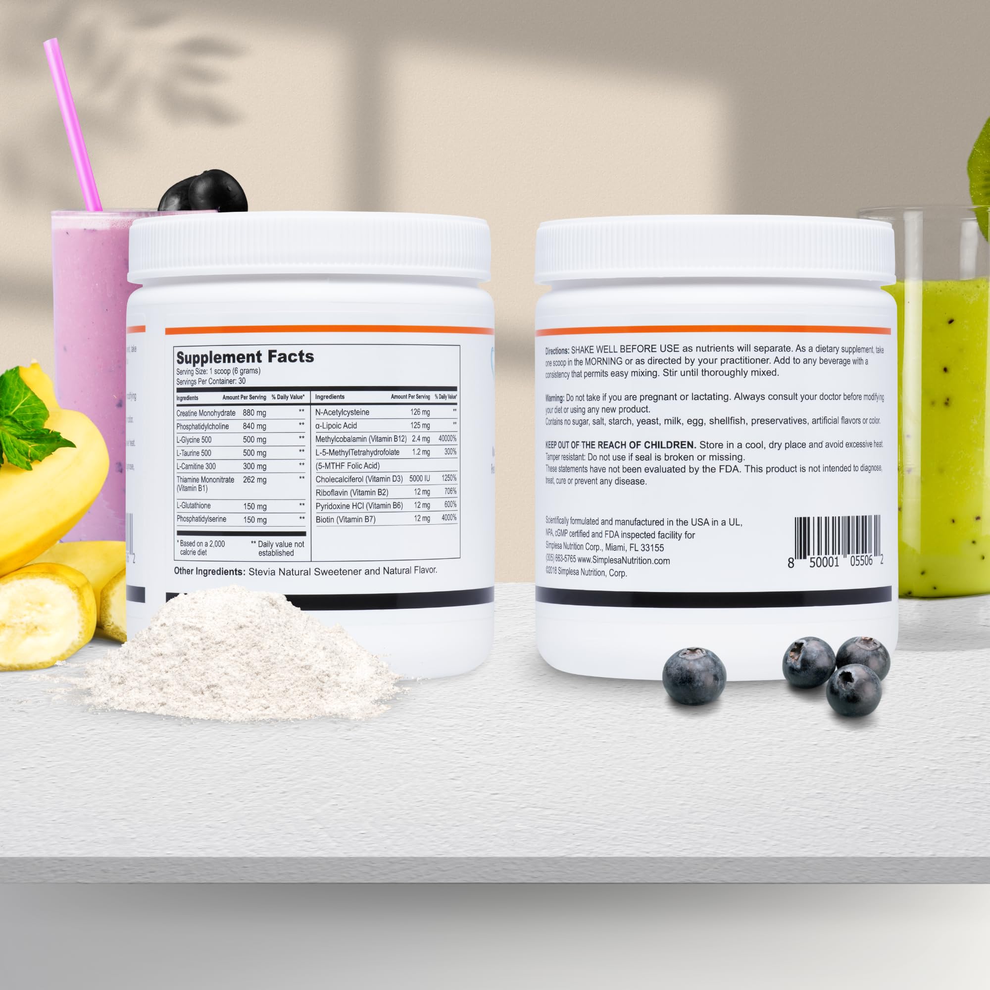 Simplesa Total Health AM Nutrition Powder - Vitamin & Mineral Blend for Energy & Brain Support | 180g Dietary Supplement Powder | Boost Focus & Vitality for Busy Lifestyles