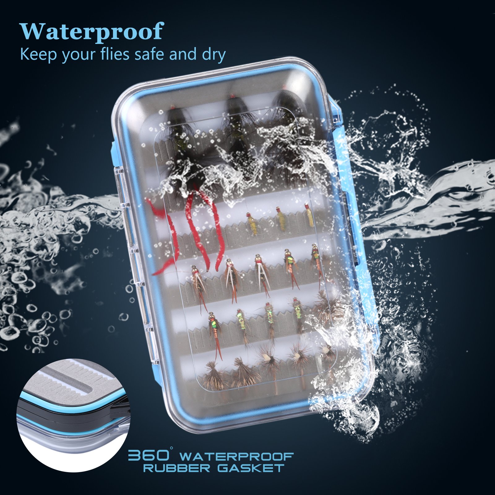 Maxcatch Waterproof Fly Box with Double Clear Lid - Durable Black Fly Fishing Storage Case (Size D) - Perfect for Fly Fishing, Trout Fishing & Outdoor Adventures