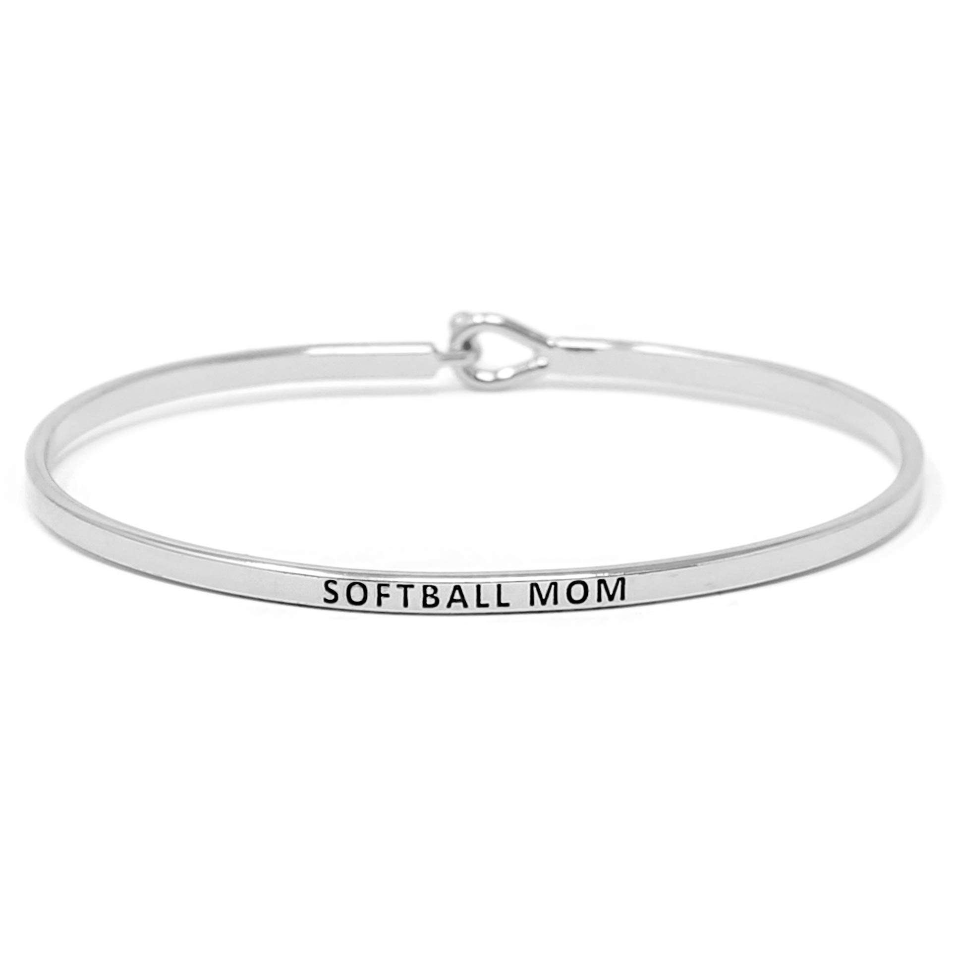 Mom Inspirational Message Engraved Thin Bangle Hook Bracelet - Perfect Gift for Mother's Day, Birthday & Special Occasions