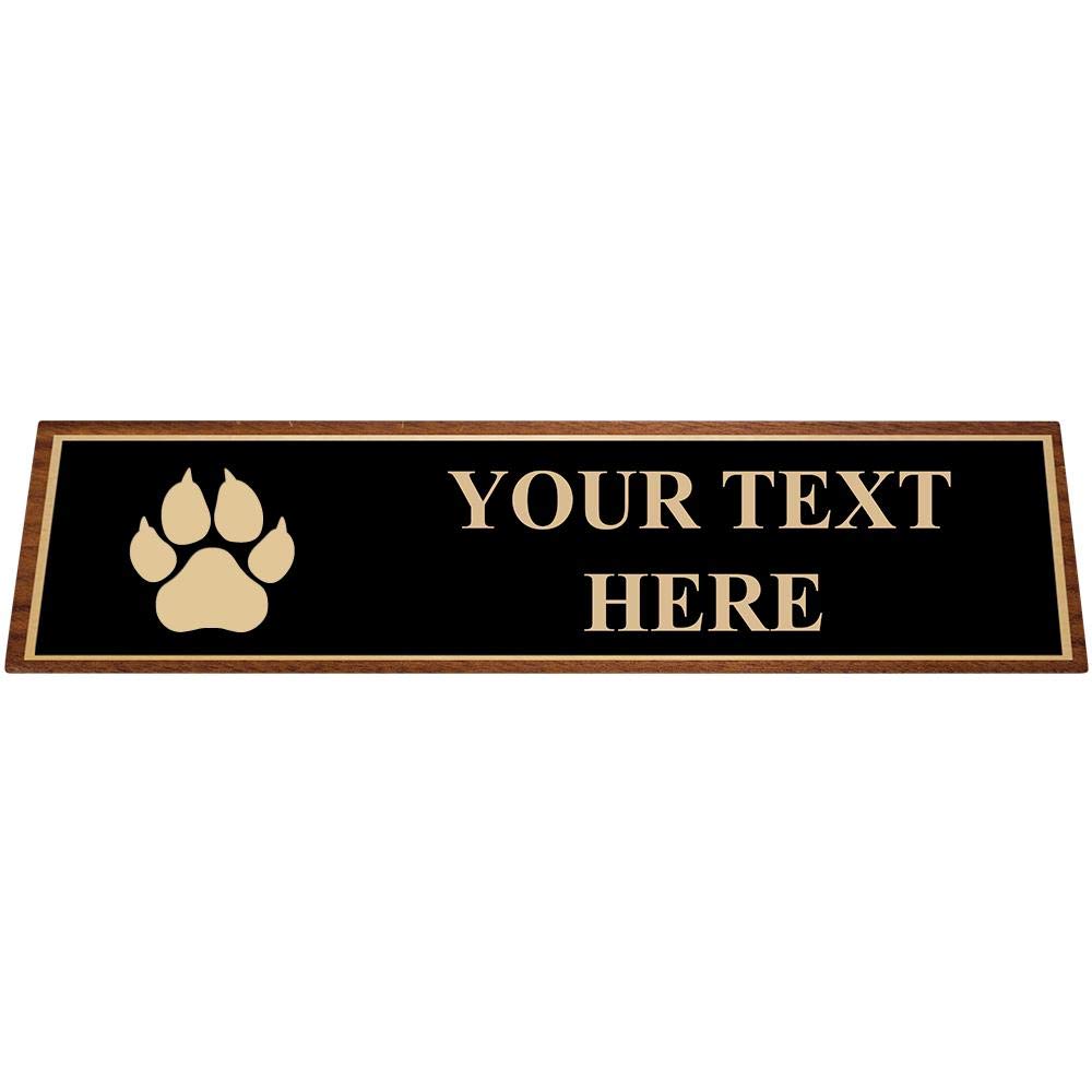 Personalized Walnut Desk Name Plate with Paw Print Engraving - Custom Office Name Sign for Professionals, Home Office & Gift Giving