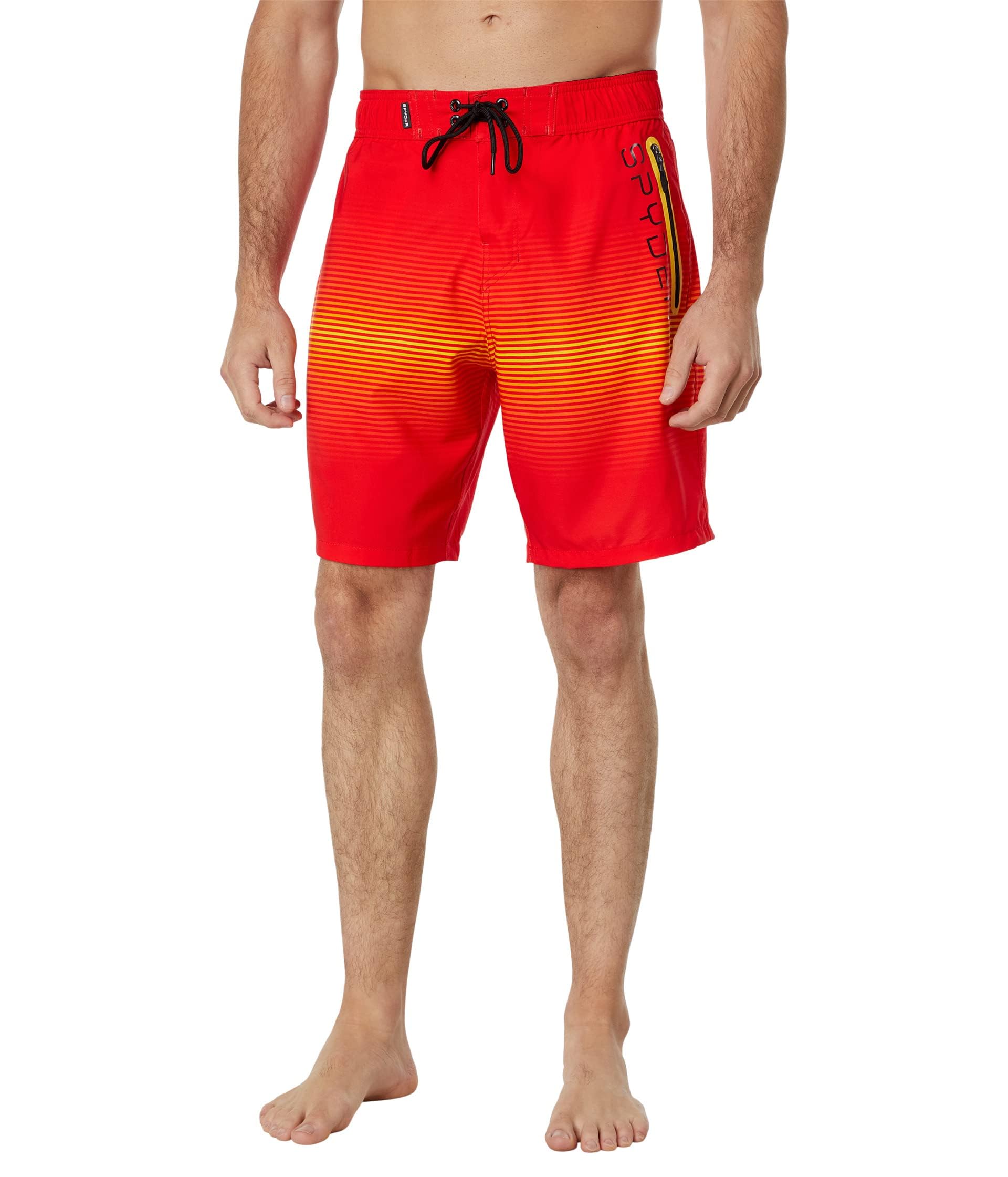 Spyder Men's Quick-Dry Swim Trunks with 9” Inseam - Stretch Board Shorts, UPF+ Sun Protection, Built-in Compression Brief & Pockets - Volcano Color, Large | Perfect for Beach, Pool, Surfing & Water Sports