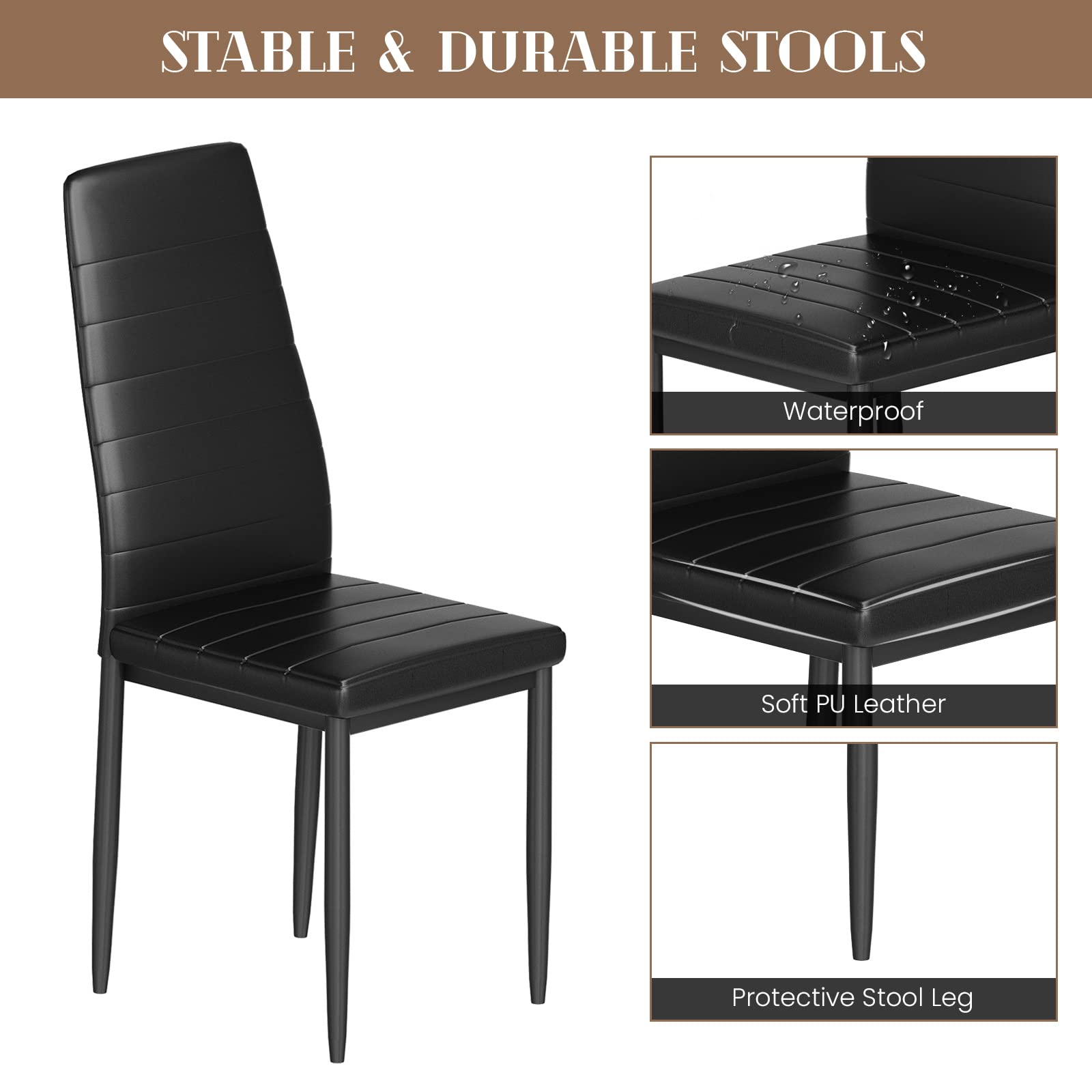 5-Piece Dining Table Set for 4 with Faux Marble Top & 4 PU Leather Chairs - Modern Kitchen & Dining Room Furniture for Small Spaces, Family Meals & Entertaining Guests